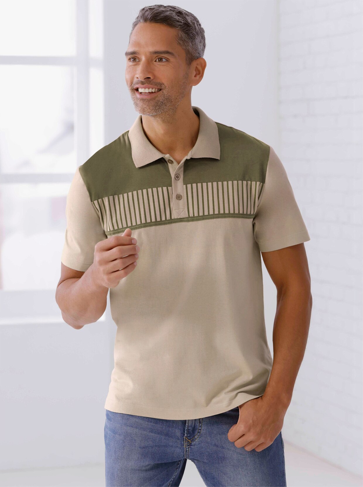 Poloshirt met korte mouwen - sesam/olijf