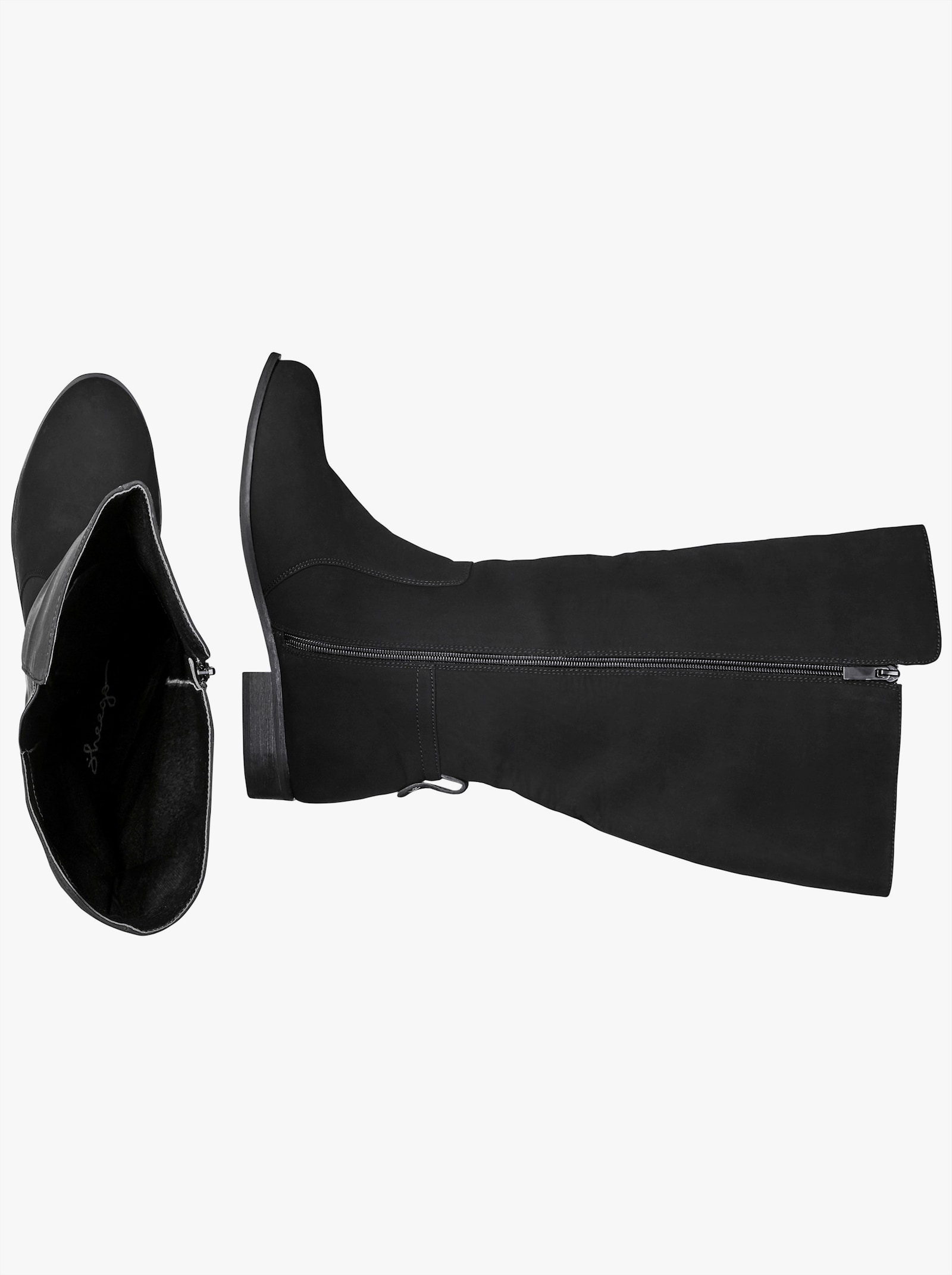 sheego Weitschaftstiefel mit Stretcheinsatz, Velourslederimitat - schwarz