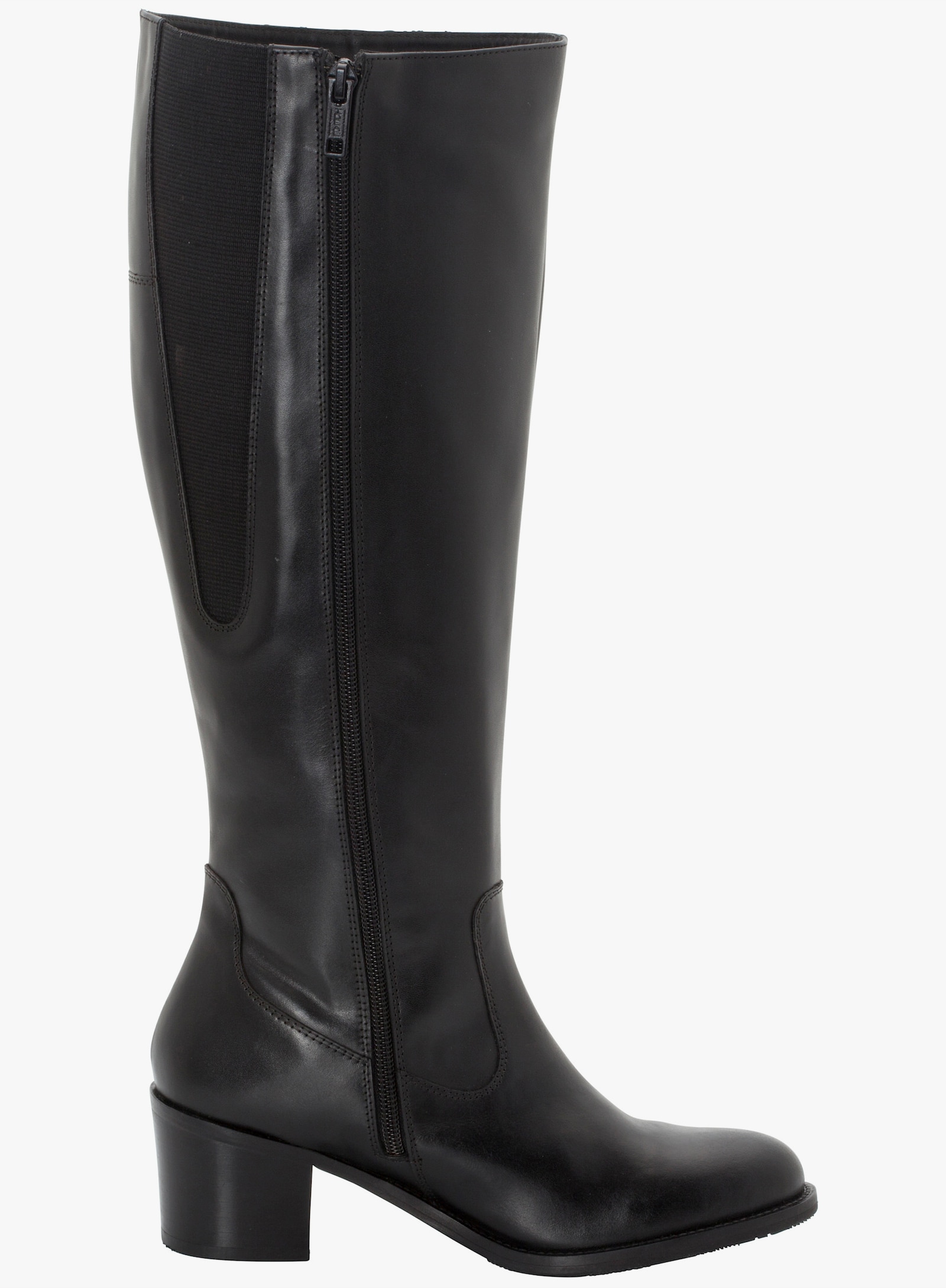 sheego Weitschaftstiefel aus Leder, mit Stretch-Einsatz - schwarz