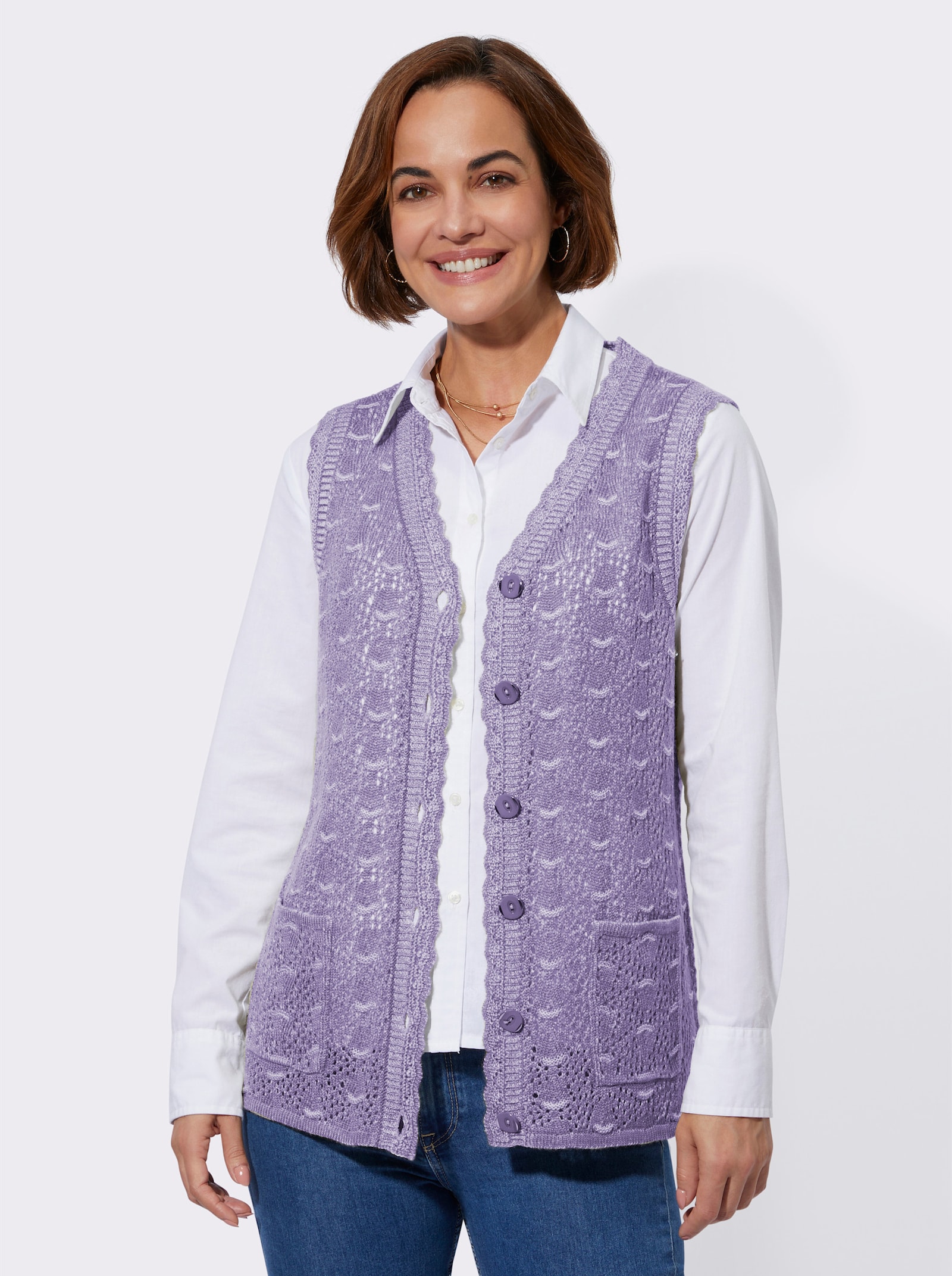 Strickweste im Strukturmuster-Mix - lavendel-meliert