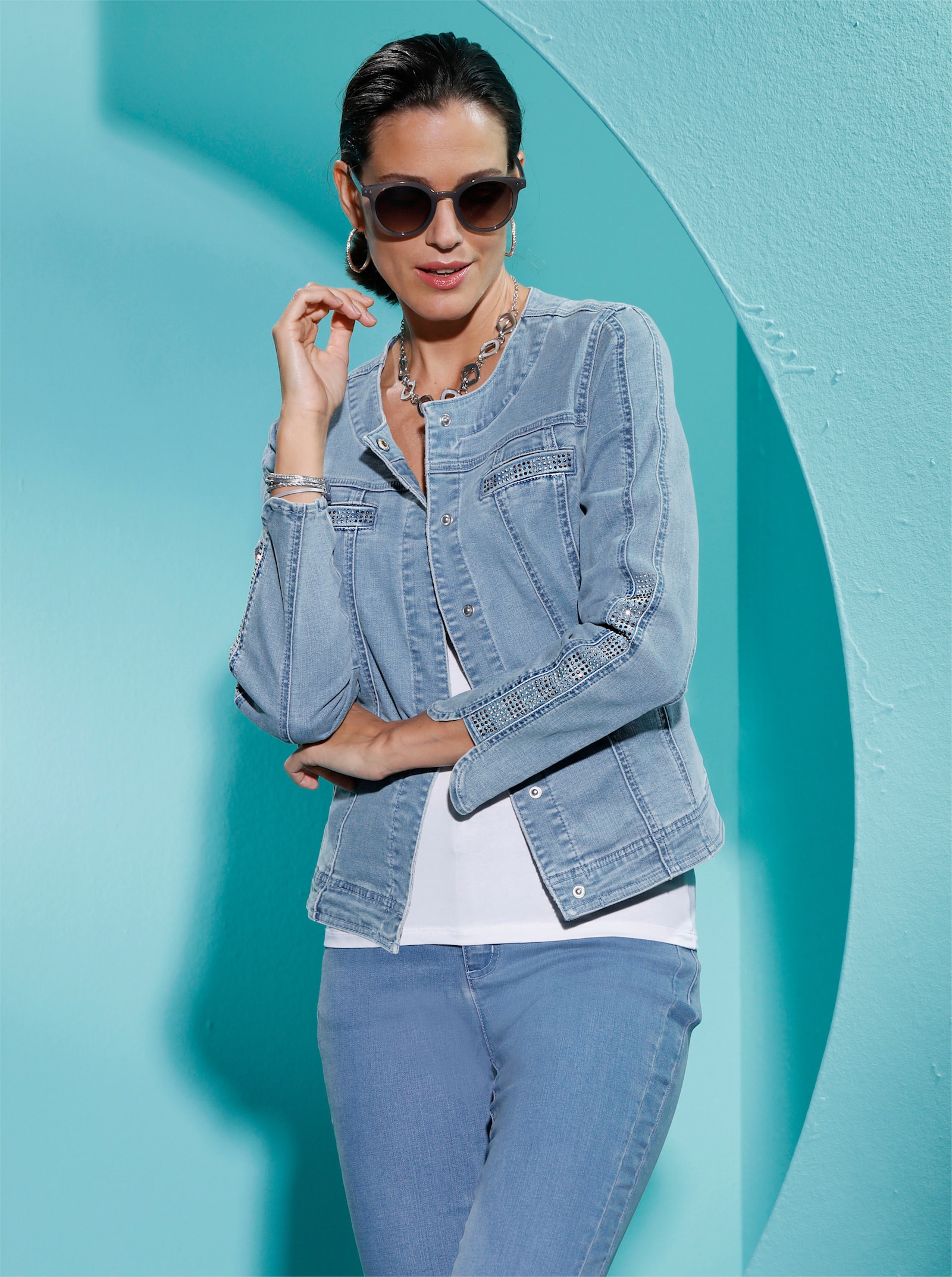 Jeansblazer mit glitzernden Details - blue-bleached