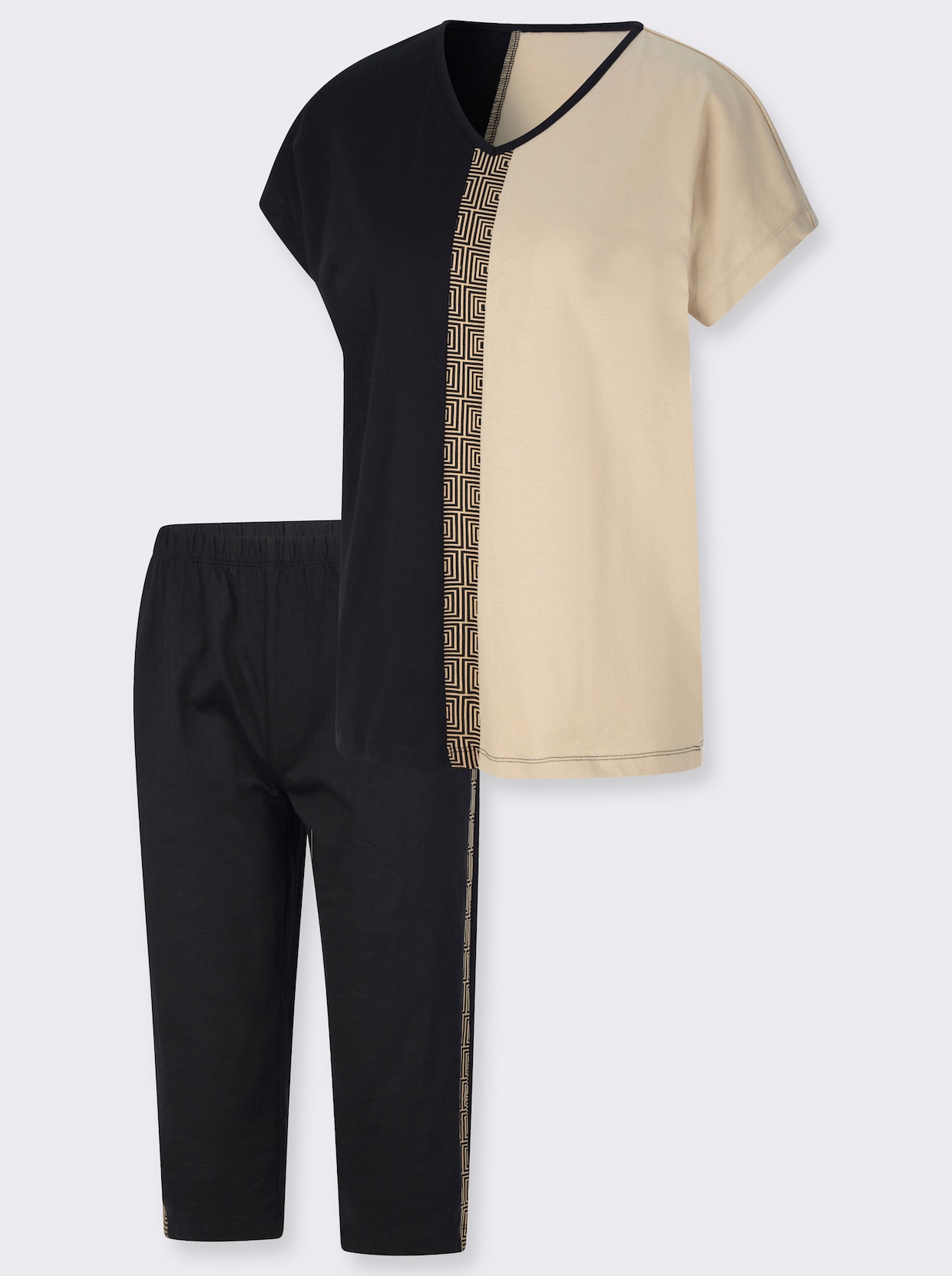Capri-Schlafanzug - schwarz-beige