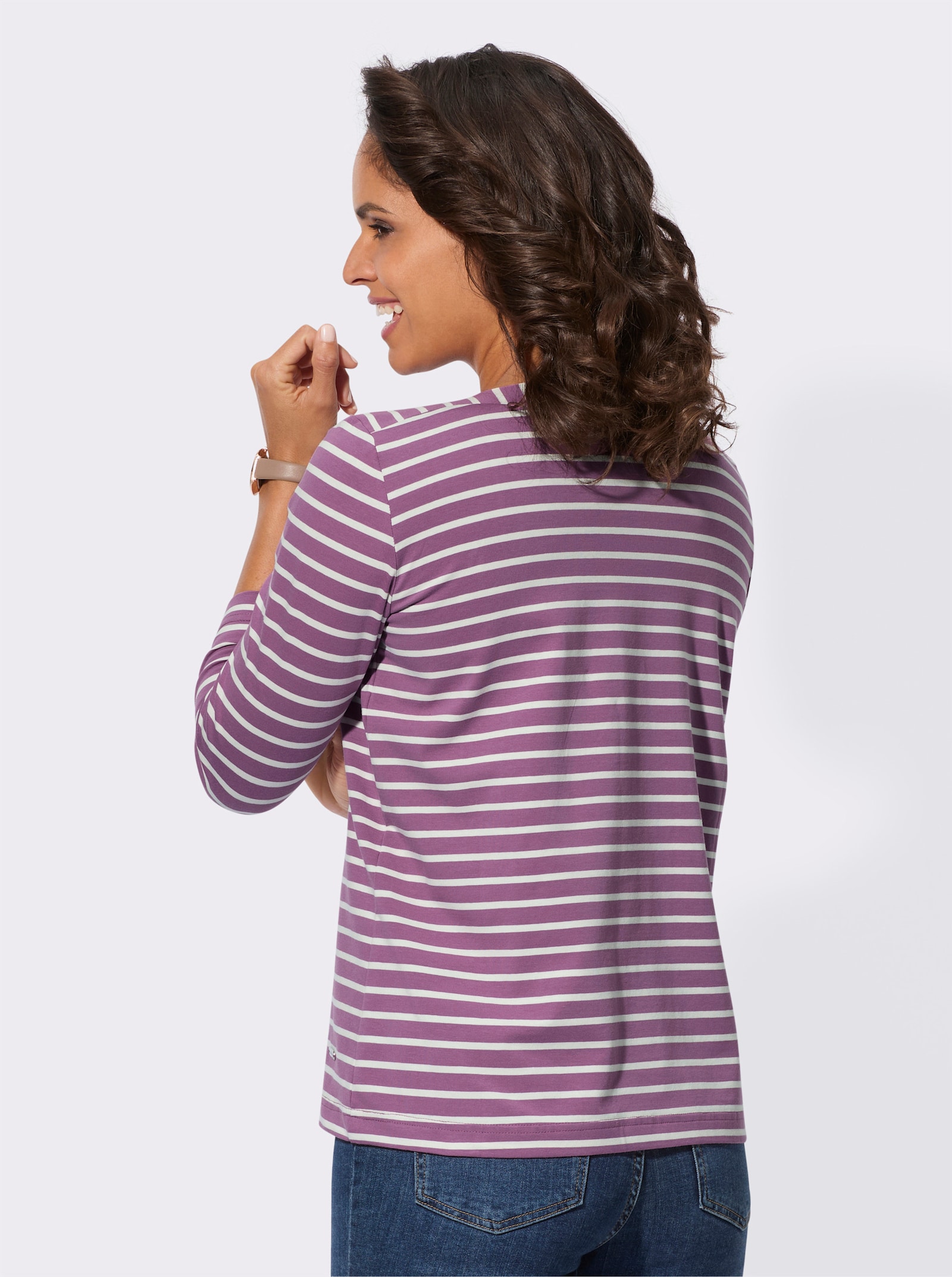 Ringelshirt mit U-Boot-Ausschnitt - violett