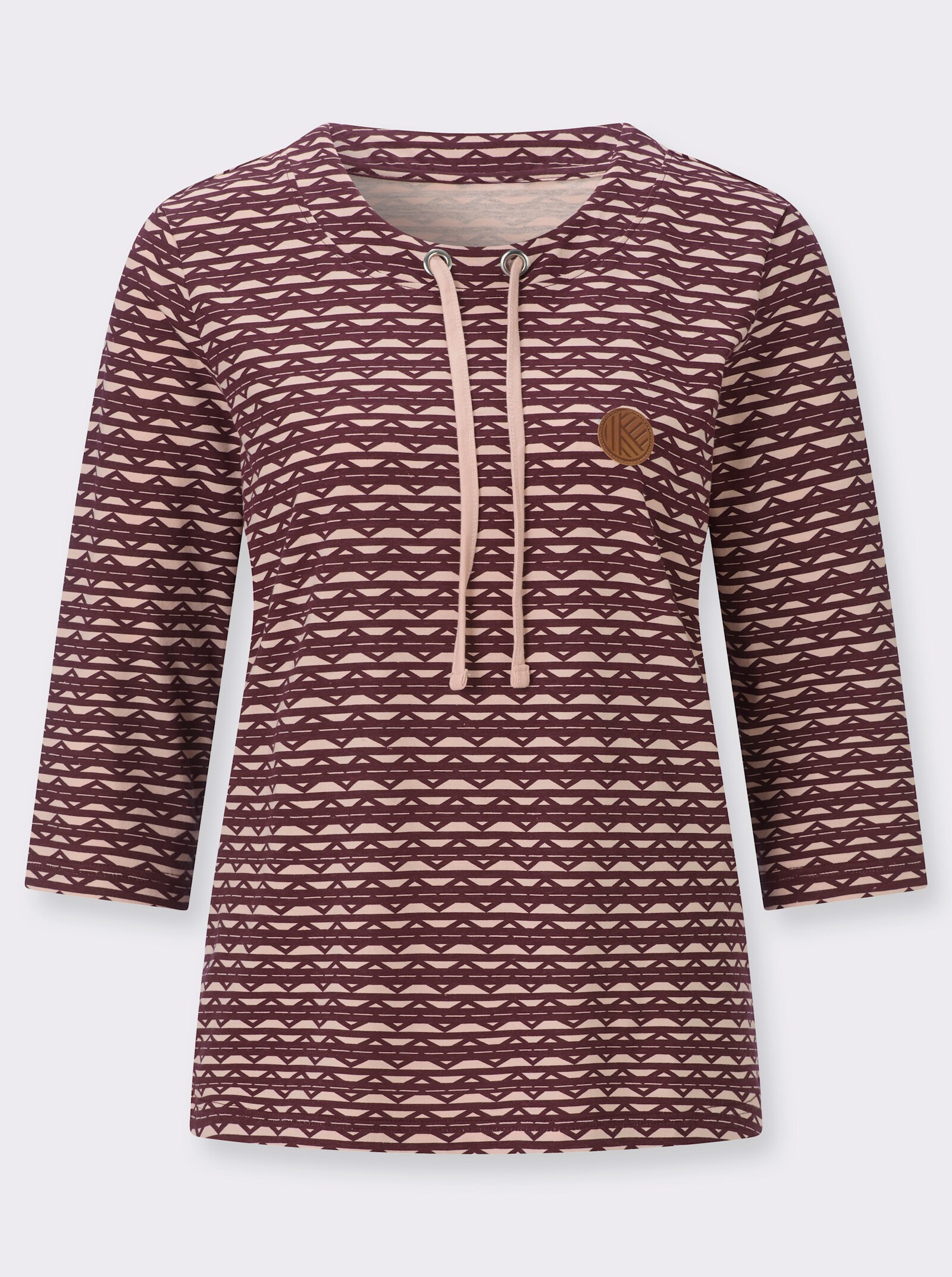 3/4-Arm-Shirt mit Zickzack-Muster - puder-burgund-bedruckt
