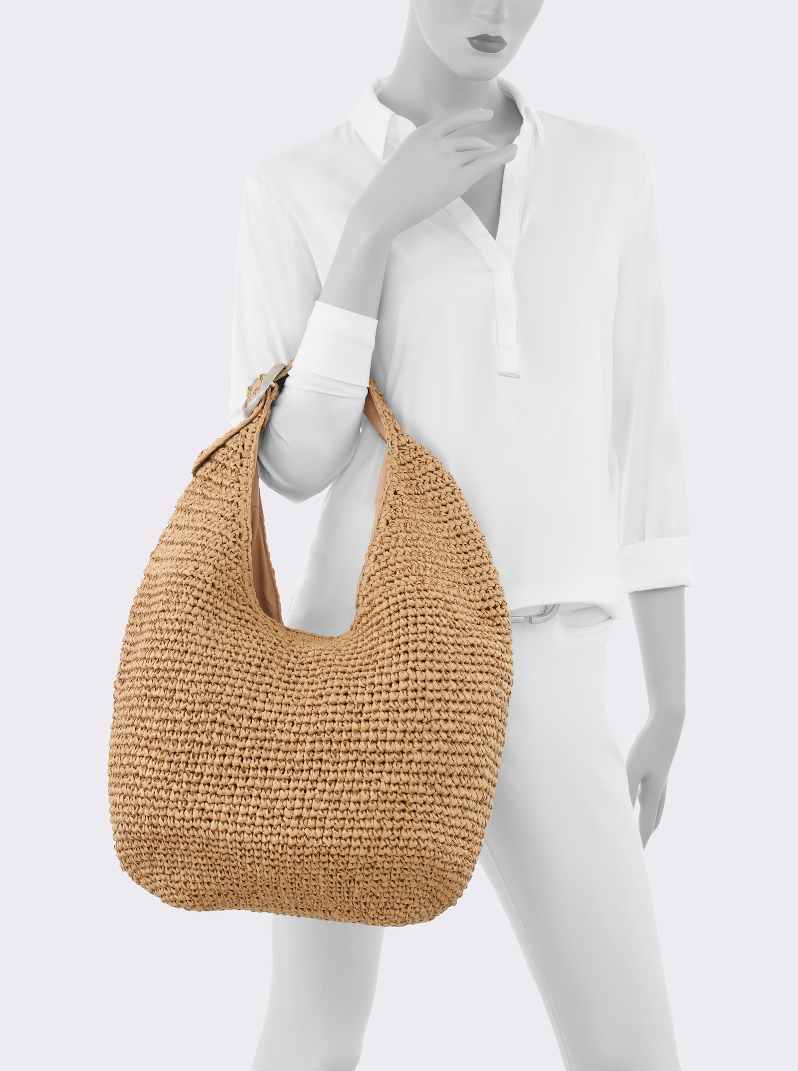 Basttasche mit Schmuckschließe - sand