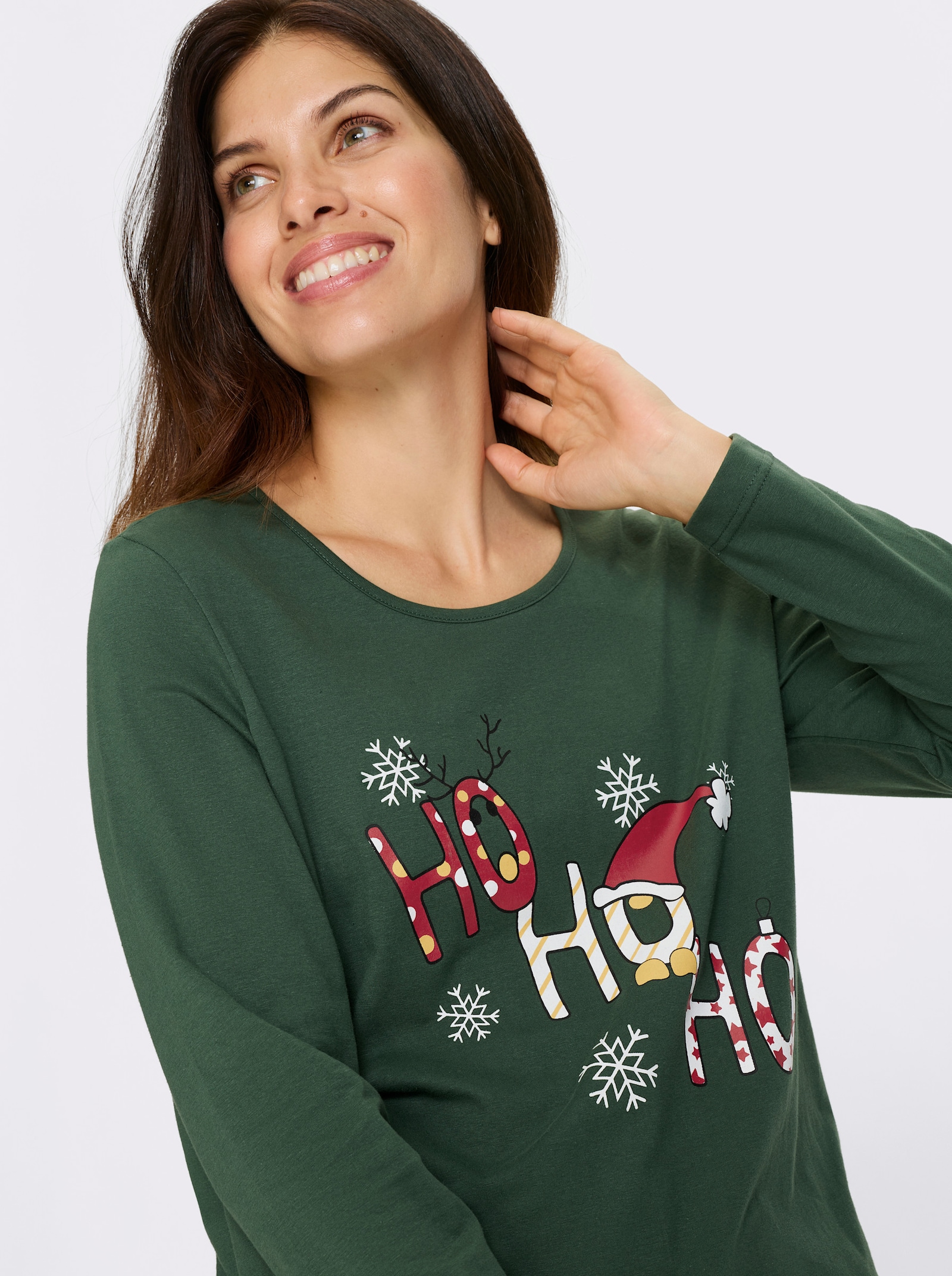 Langarmshirt mit Weihnachts-Motiv - moos-weiss