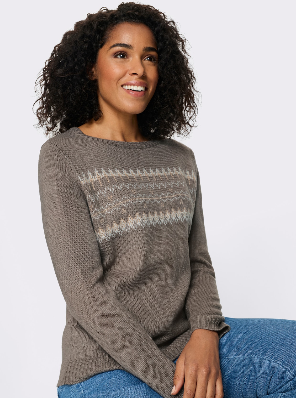Pullover met lange mouwen en jacquardpatroon - taupe/beige gedessineerd