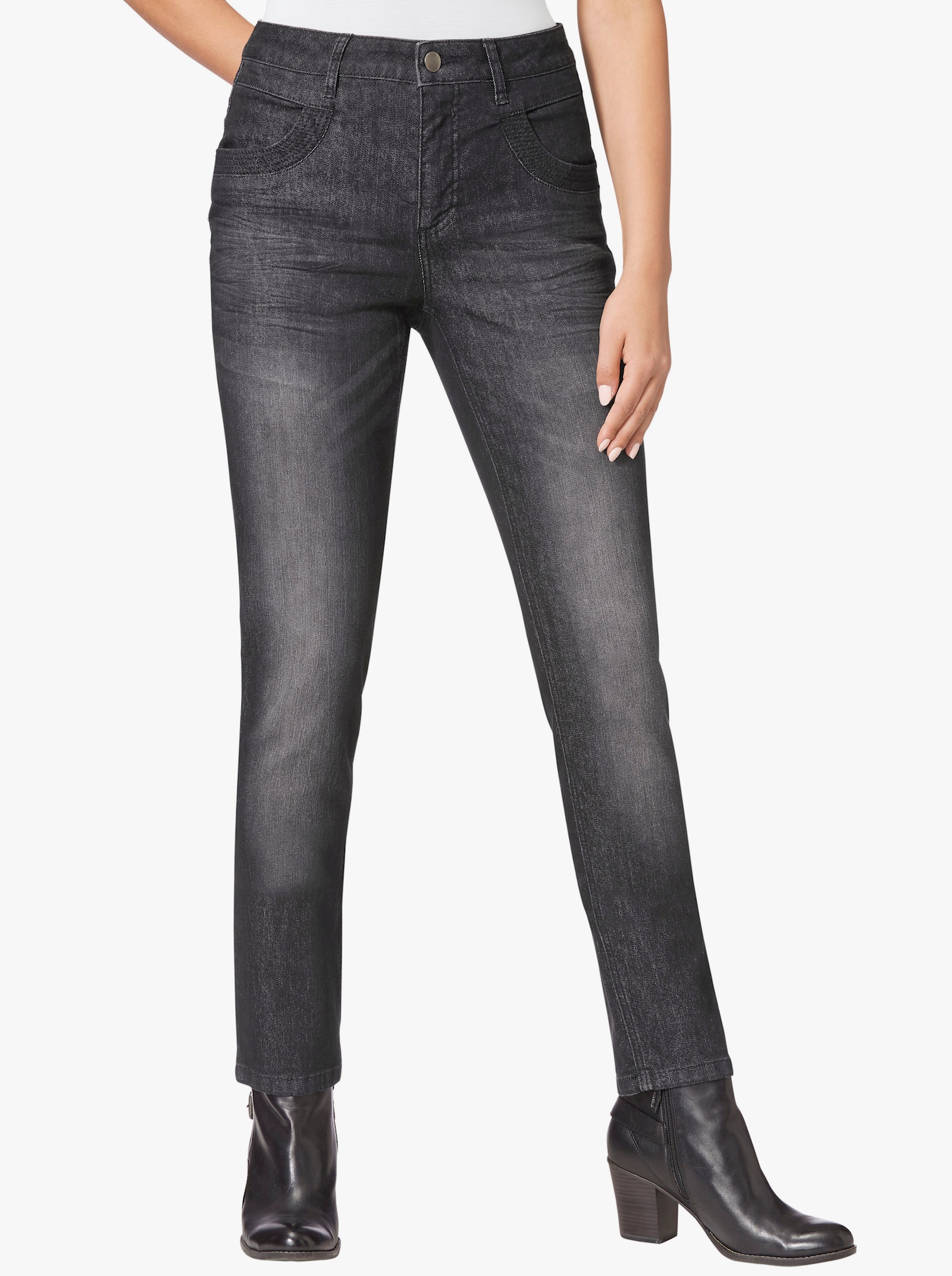 Skinny jeans met rits op achterzakken - black denim