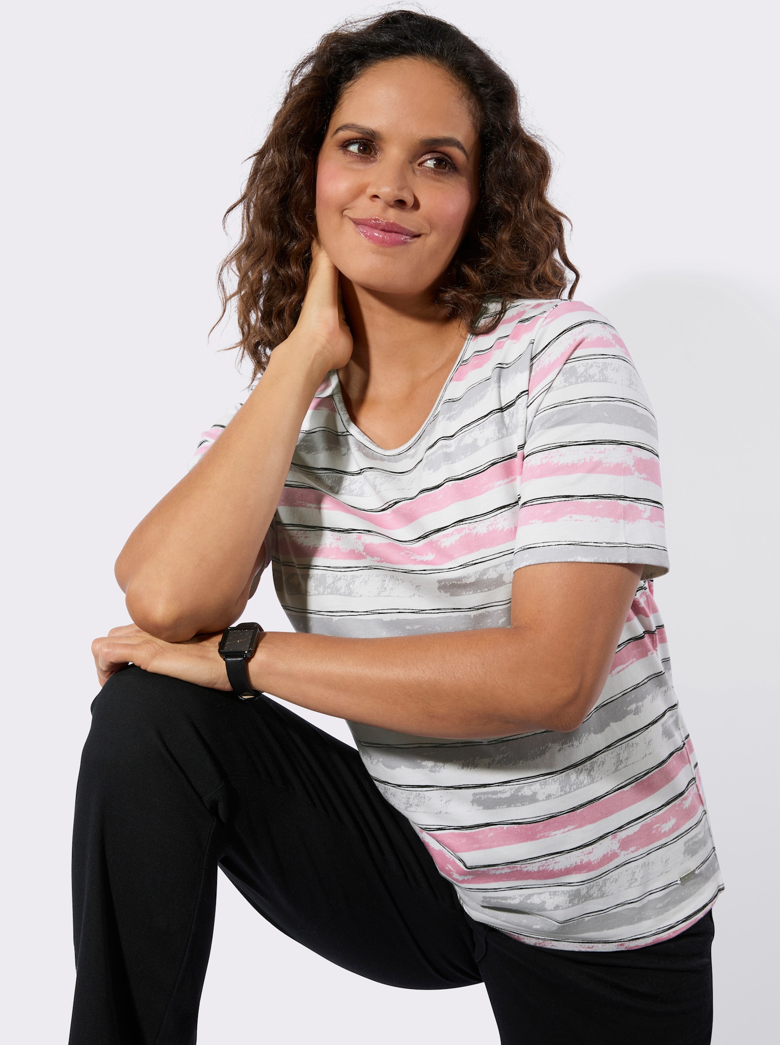 Gestreept shirt van puur katoen - roze/ecru gestreept