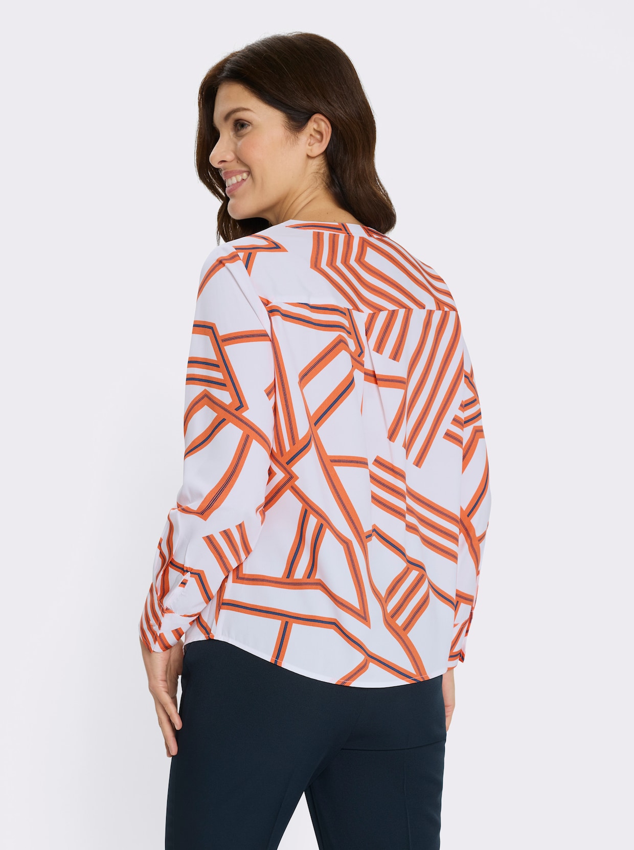 Schlupf-Bluse mit grafischem Druck - weiß-orange-bedruckt