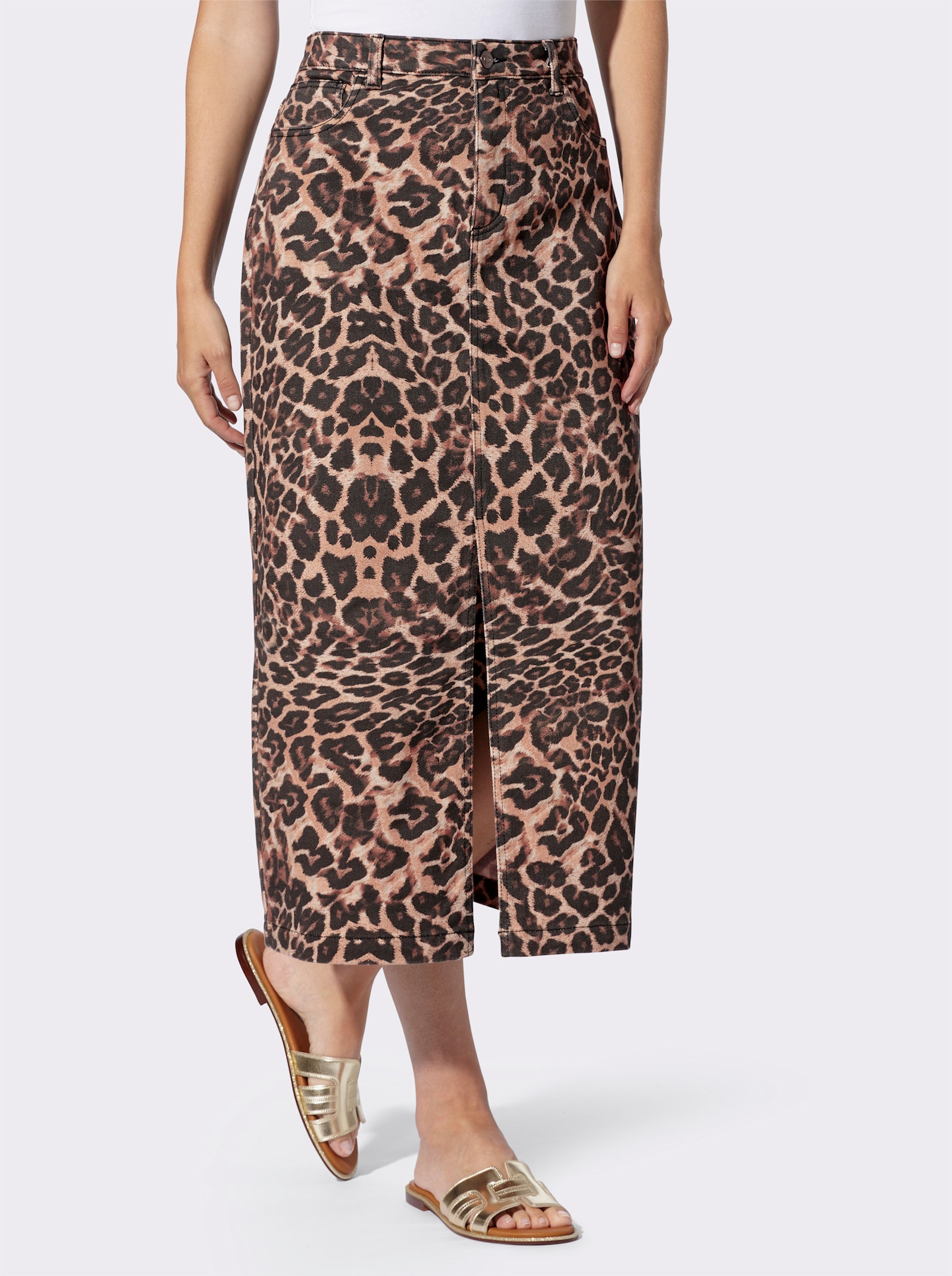 heine Jeansrock in Leo-Optik - schwarz-braun-bedruckt