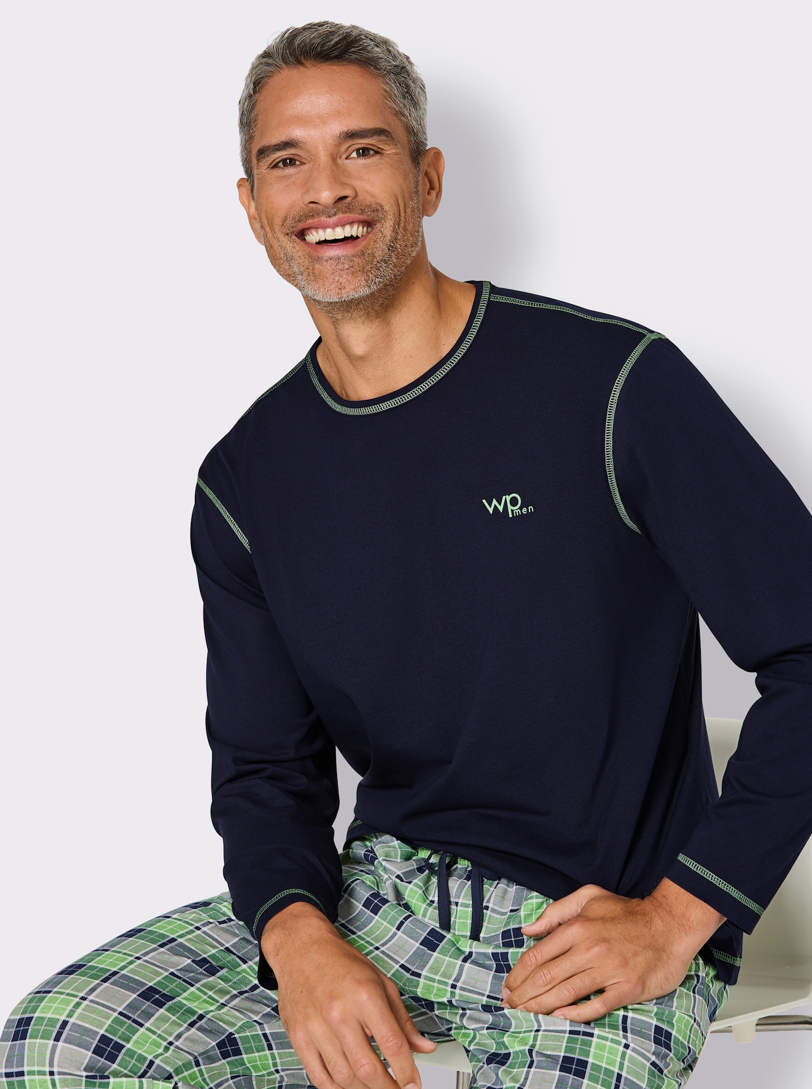 wäschepur men Schlafanzüge - marine-apfel-bedruckt + marine-kirsche-bedruckt