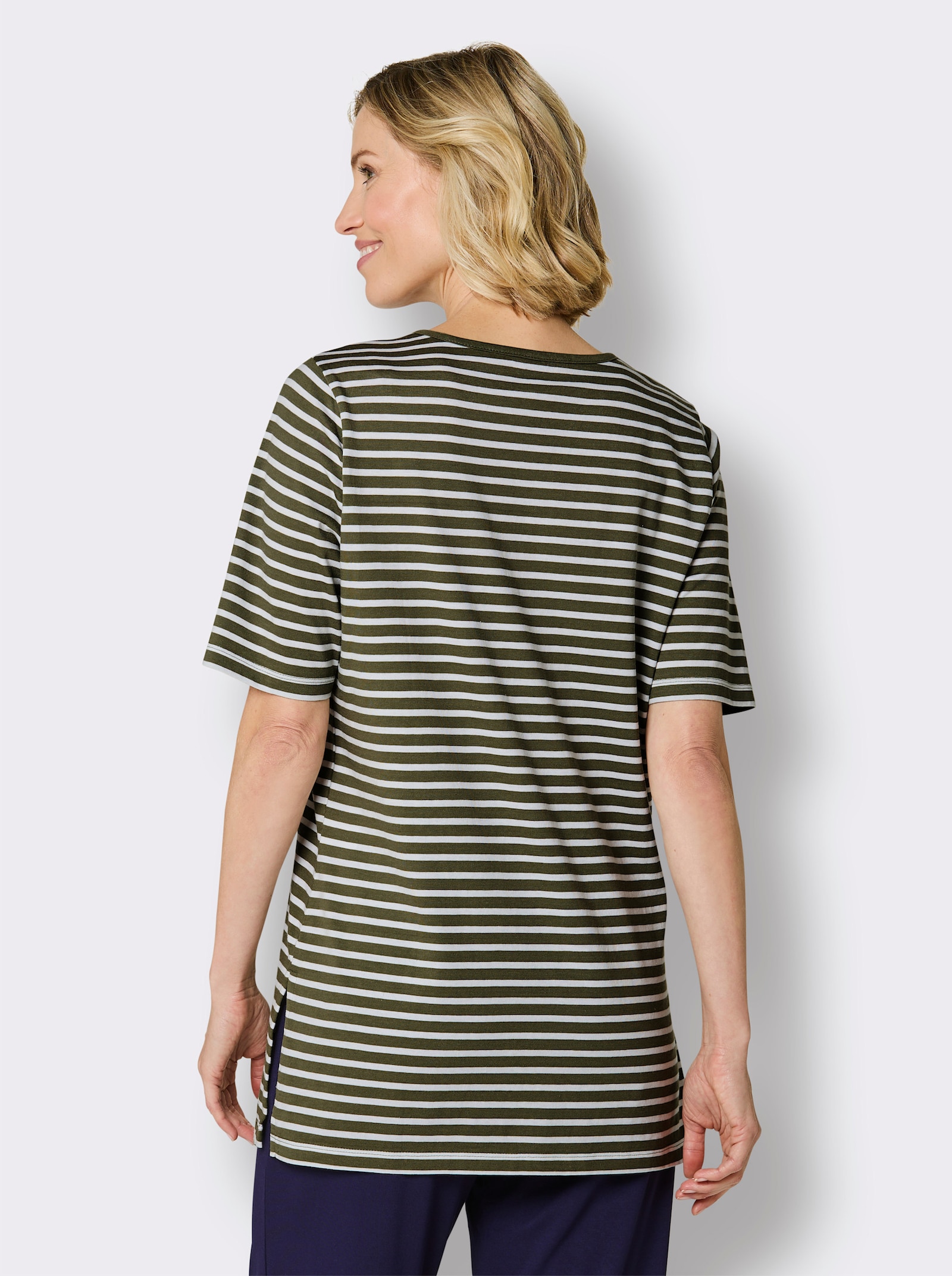 feel good Rundhalsshirt mit Halbarm - khaki-weiß