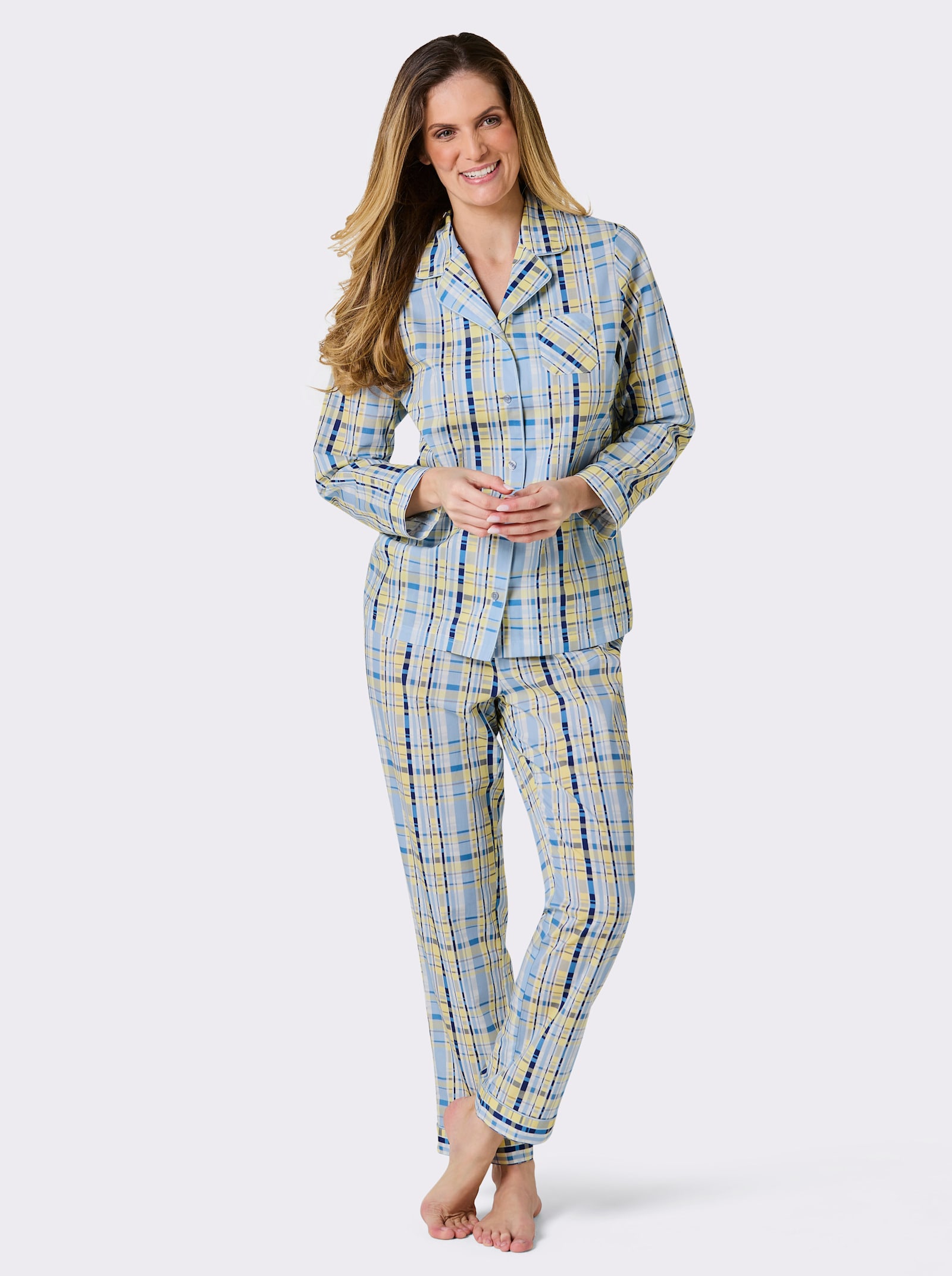 wäschepur Pyjama - eisblau-weiß-bedruckt