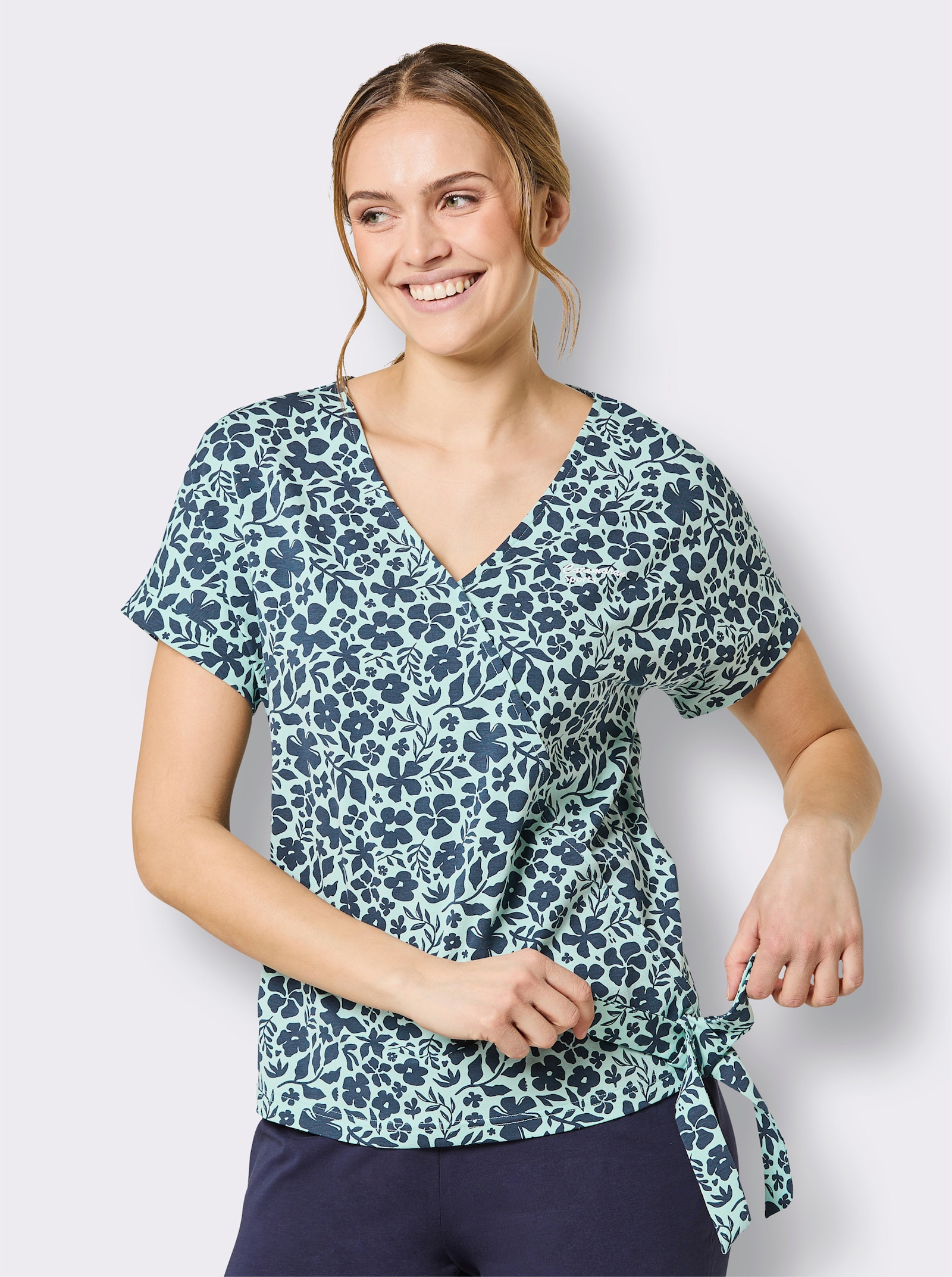 Catamaran Sports Funktionsshirt in Wickel-Optik - dunkelblau-mint-gemustert