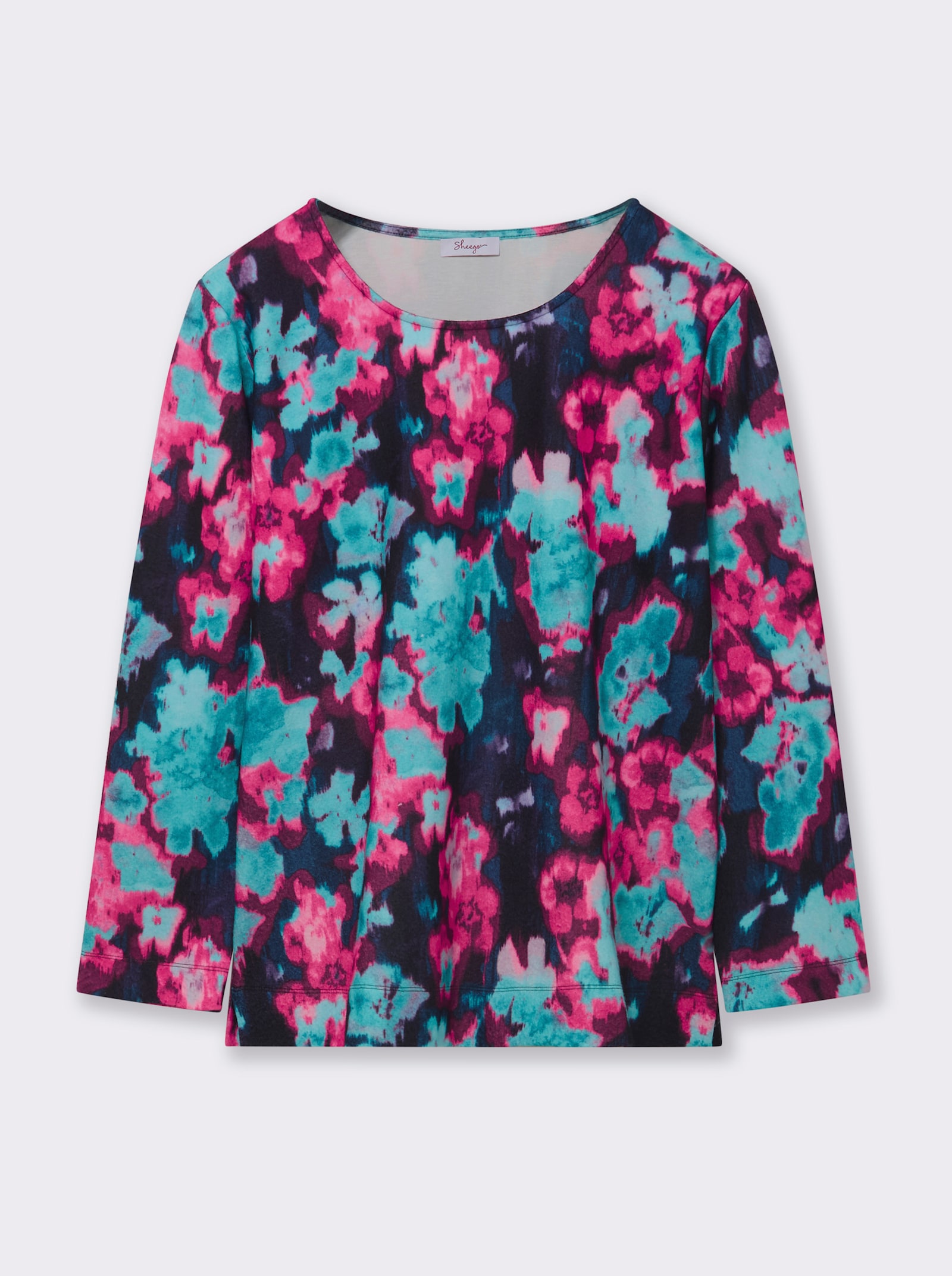 sheego Sweatshirt met bloemenpatroon en zijsplitten - zwart geprint