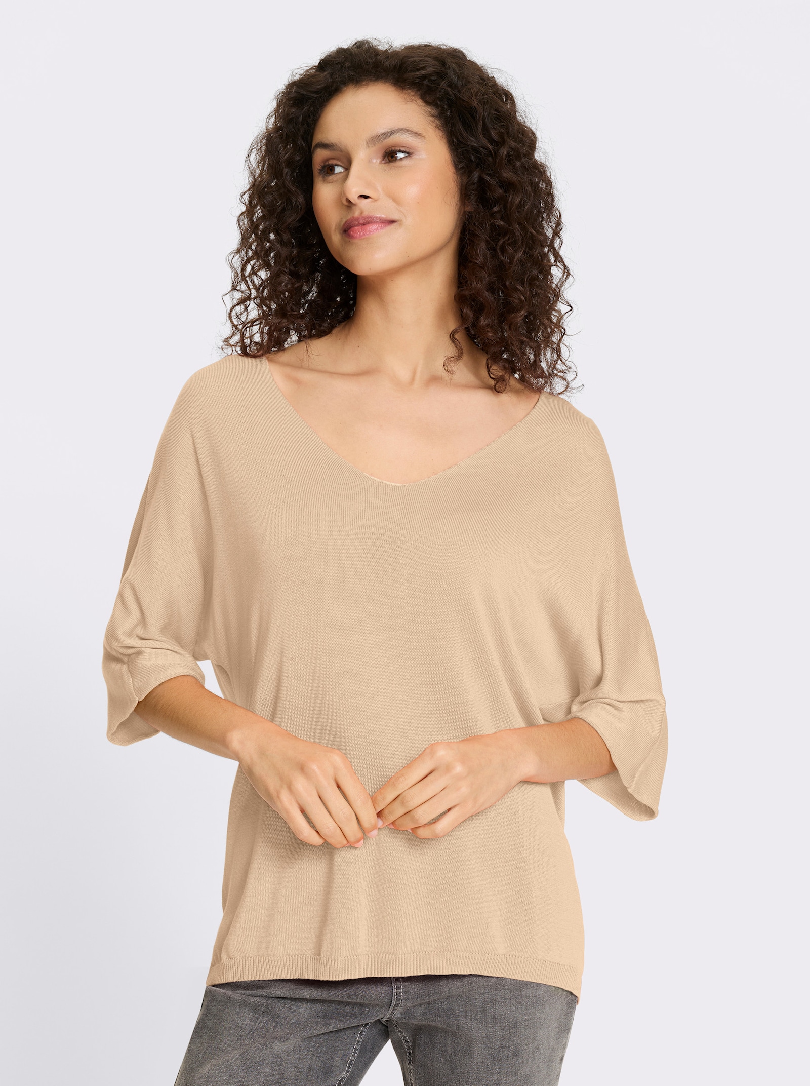 heine Feinstrickpullover mit grossem V-Ausschnitt - sand