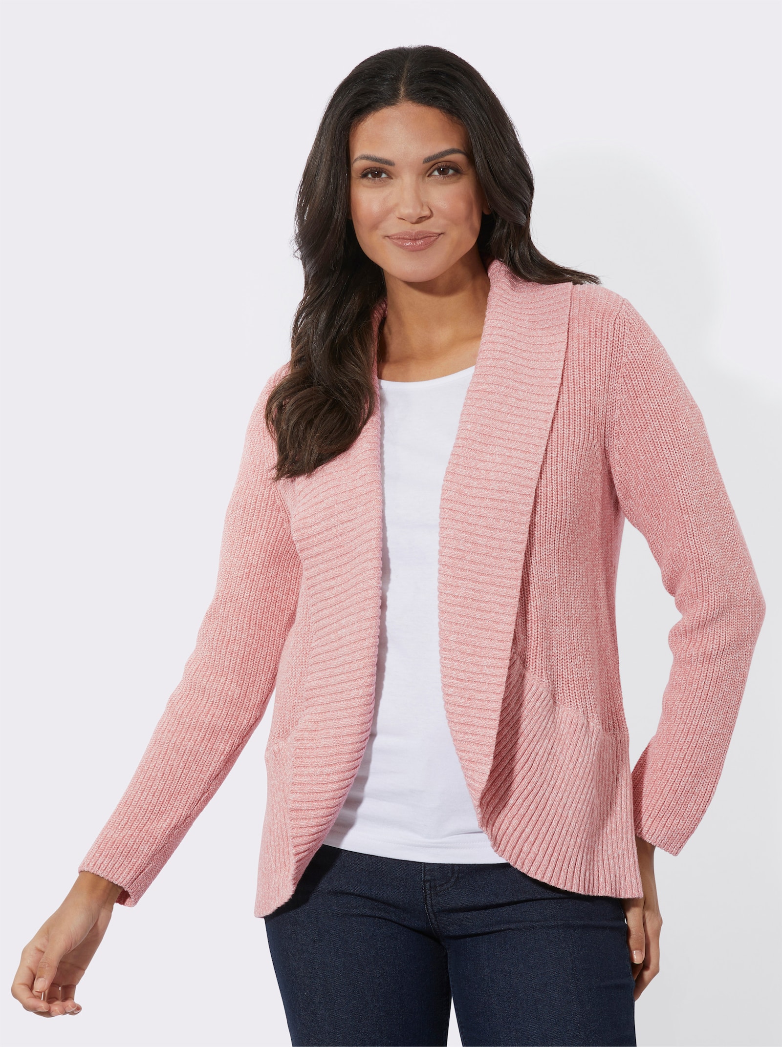 Strickjacke mit Schalkragen - rosenquarz-ecru-meliert