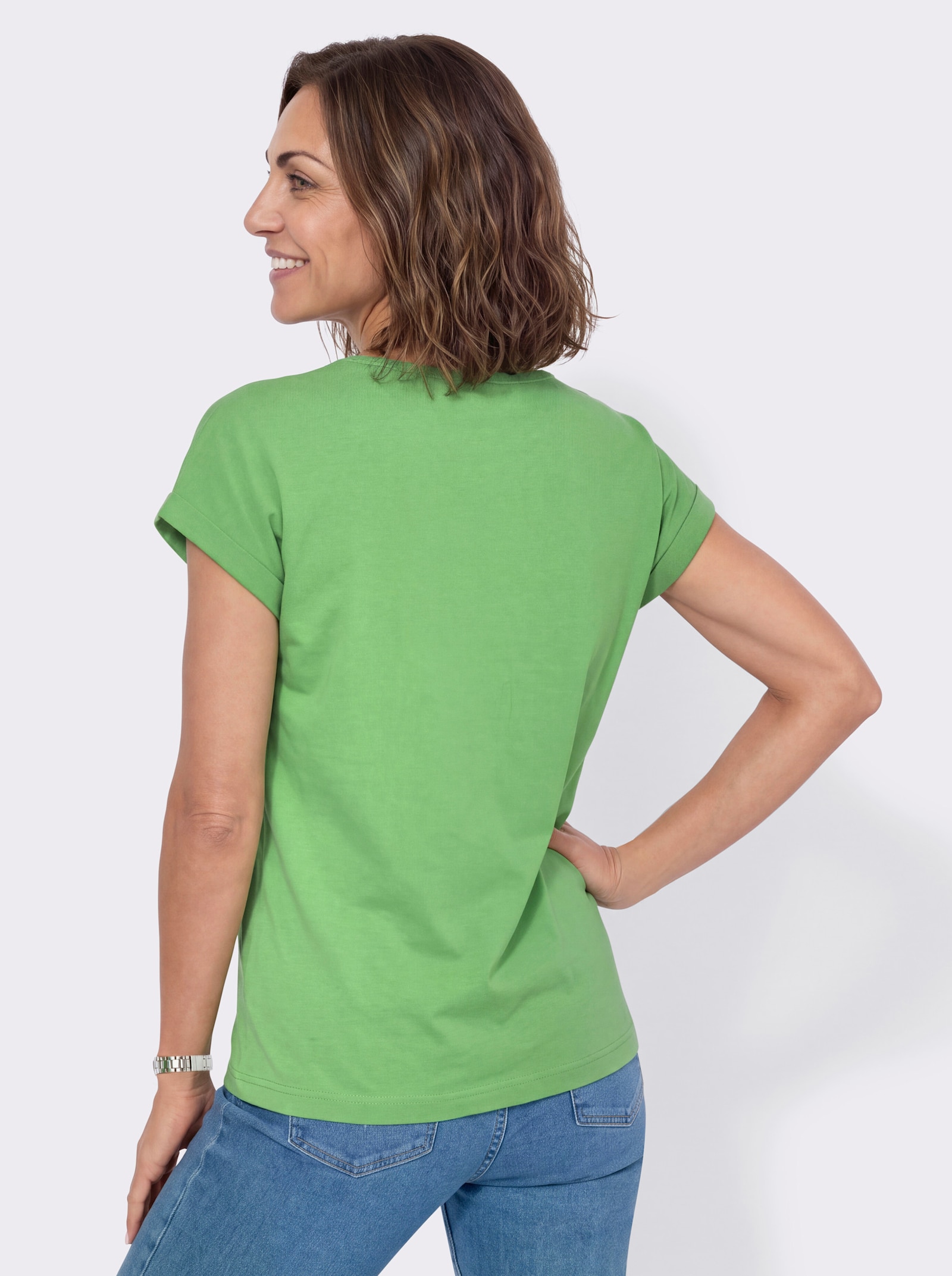 Rundhalsshirt mit platziertem Druck - apfel-ecru