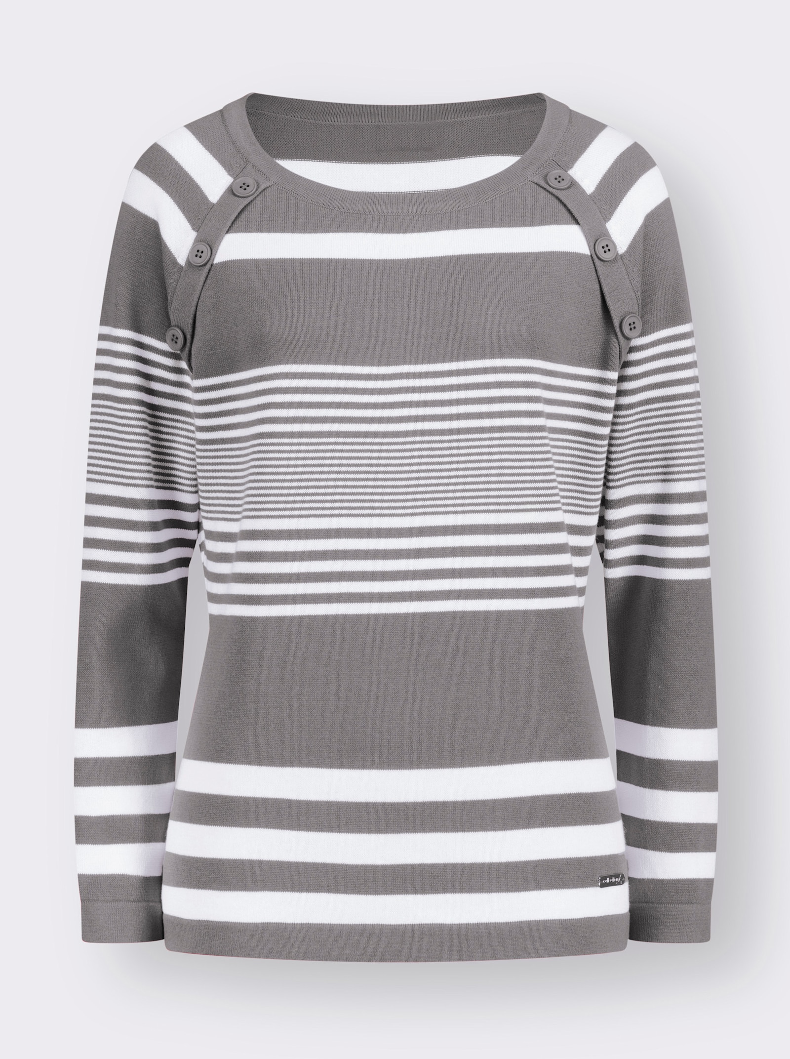 Streifenpullover mit Zierknöpfen - steingrau-weiß-gestreift