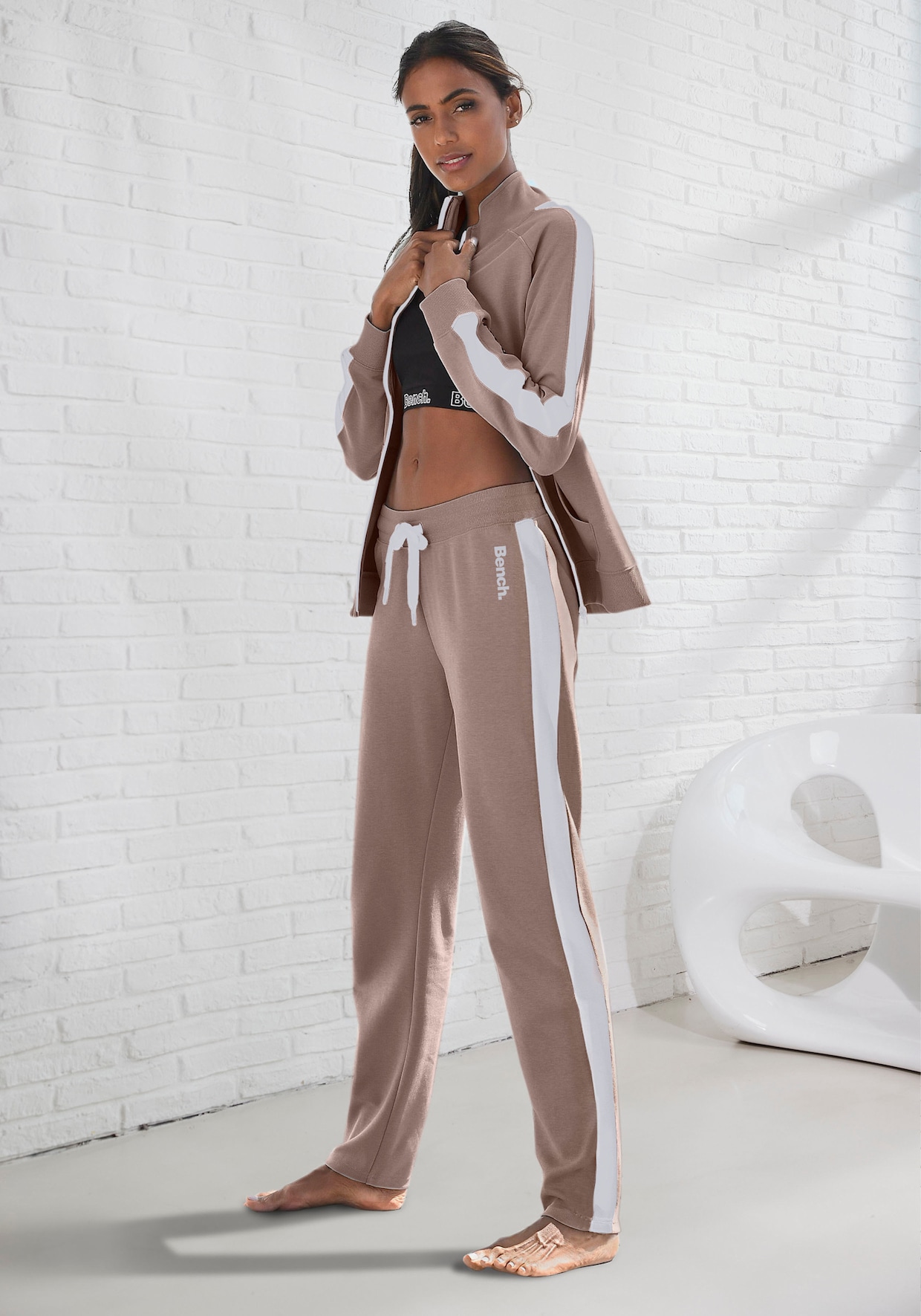 Sweatjacke - beige-weiß