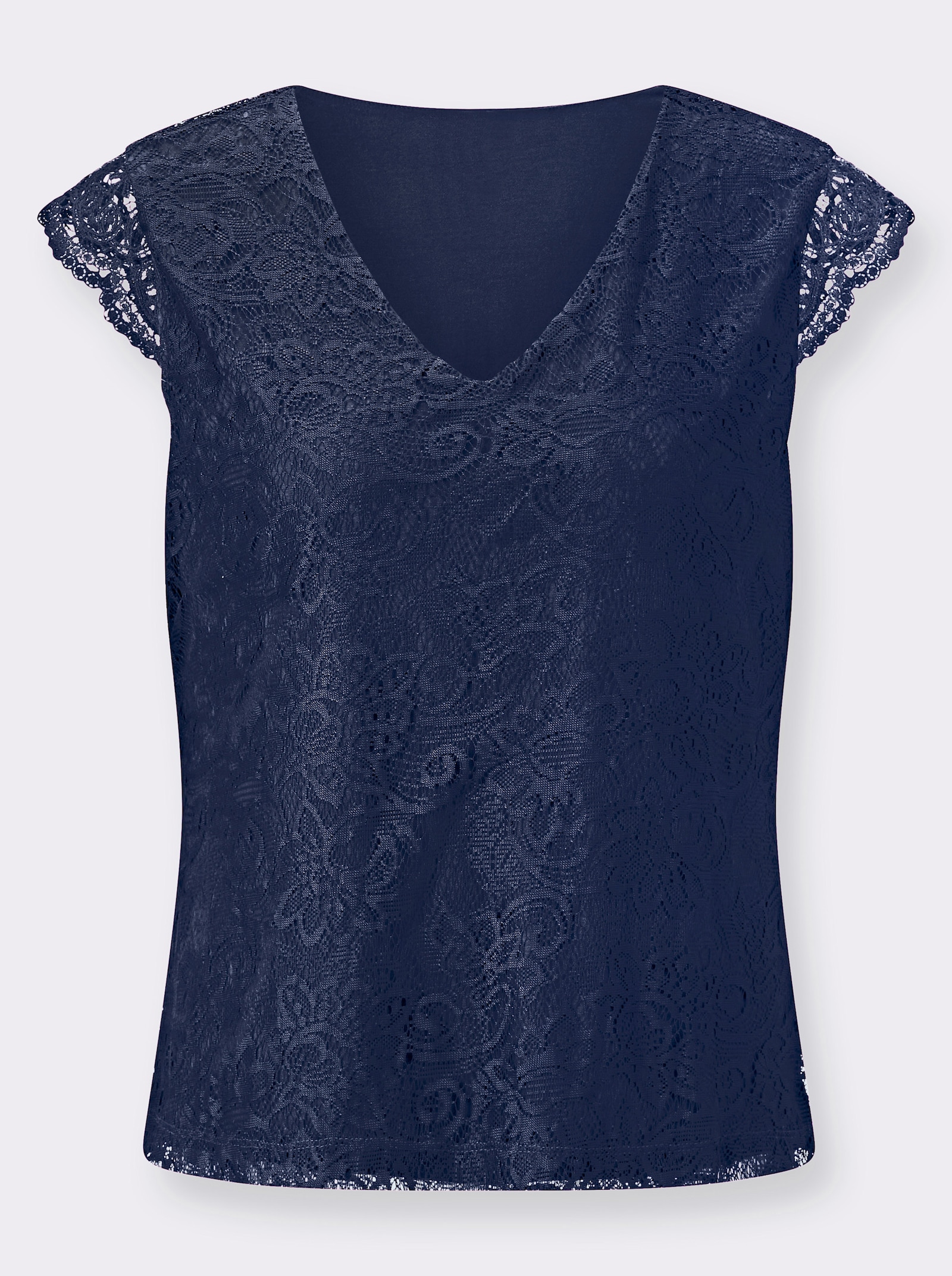 Spitzenshirt mit Viskose-Futter - marine
