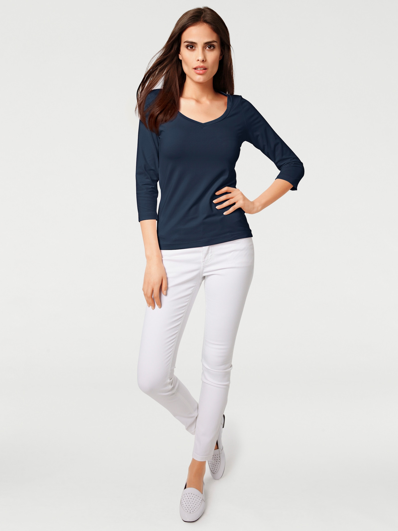 heine 3/4-Arm-Shirt mit Herz-Ausschnitt - marine