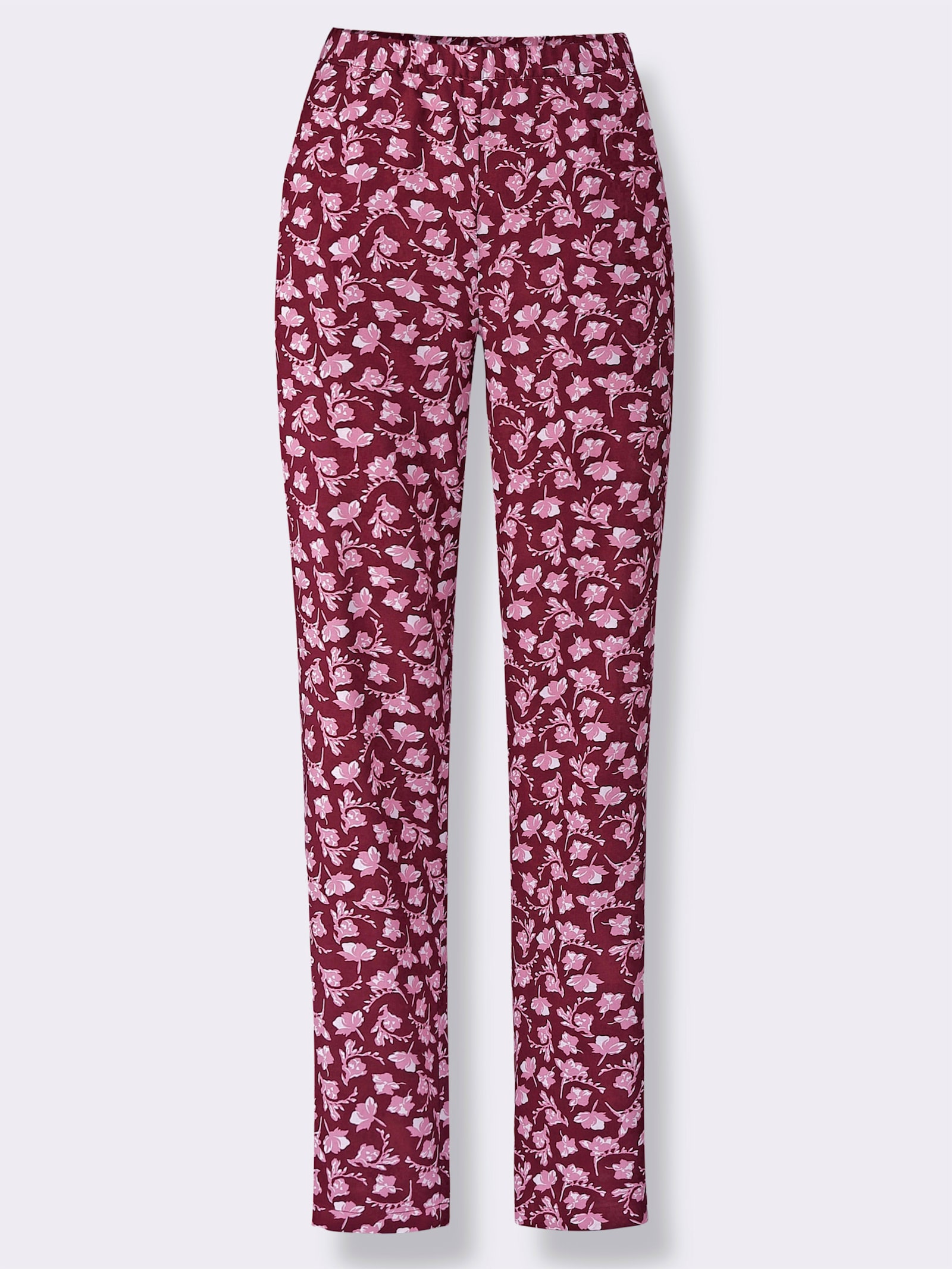 Comfortbroek - bordeaux/wit bedrukt