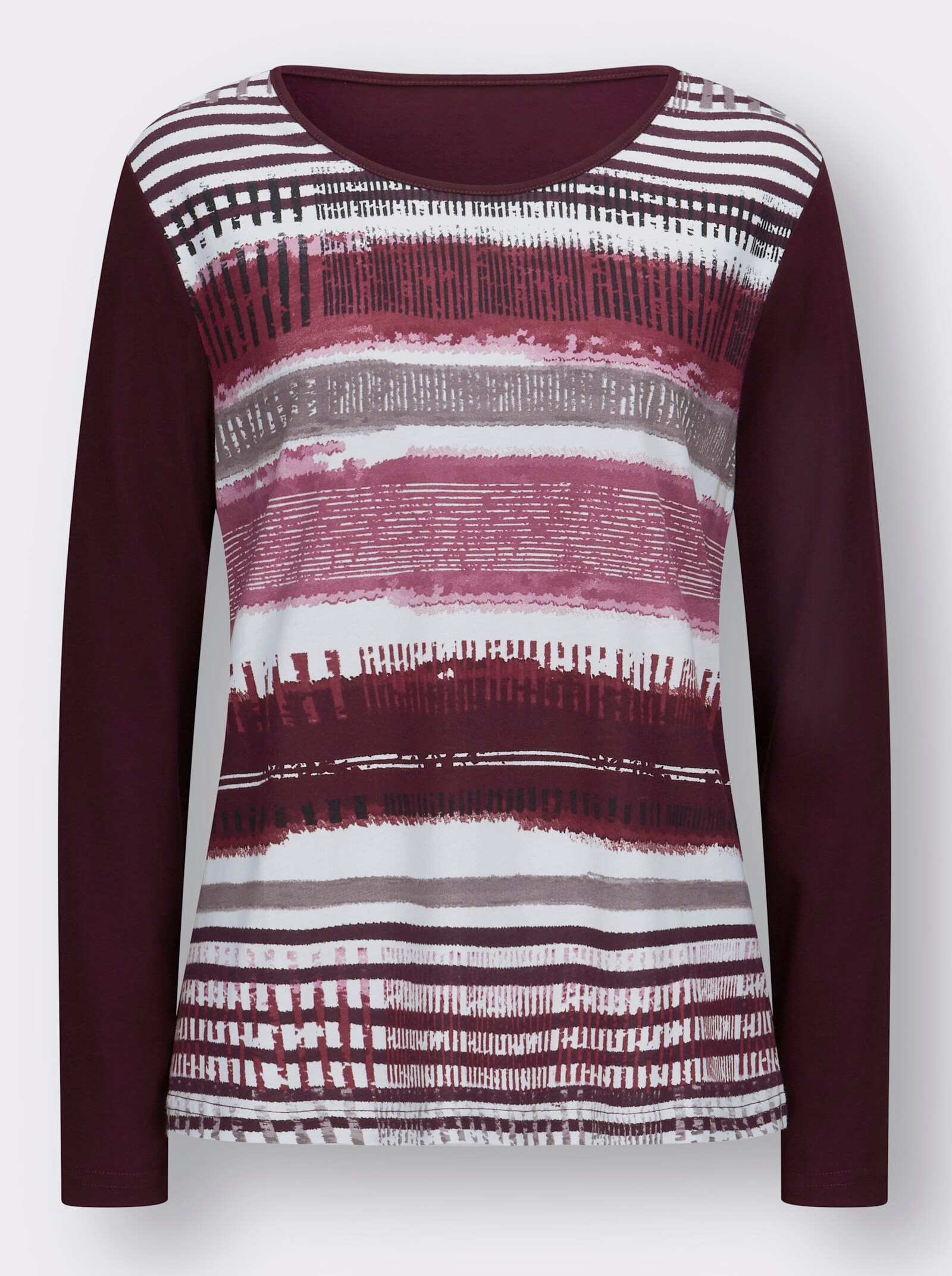 Shirt met lange mouwen en grafisch patroon voor - bordeaux gestreept