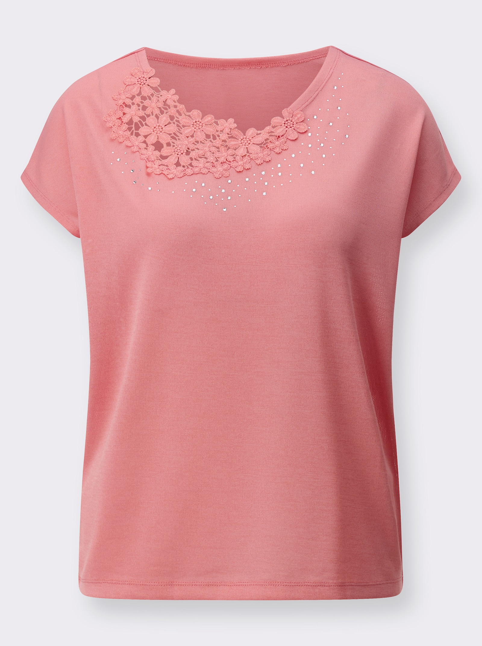 Shirt met korte mouwen en kantinzet opzij - flamingo