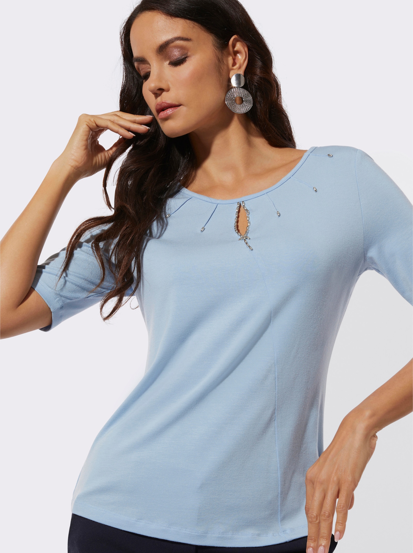 Kurzarmshirt mit Lyocell - eisblau