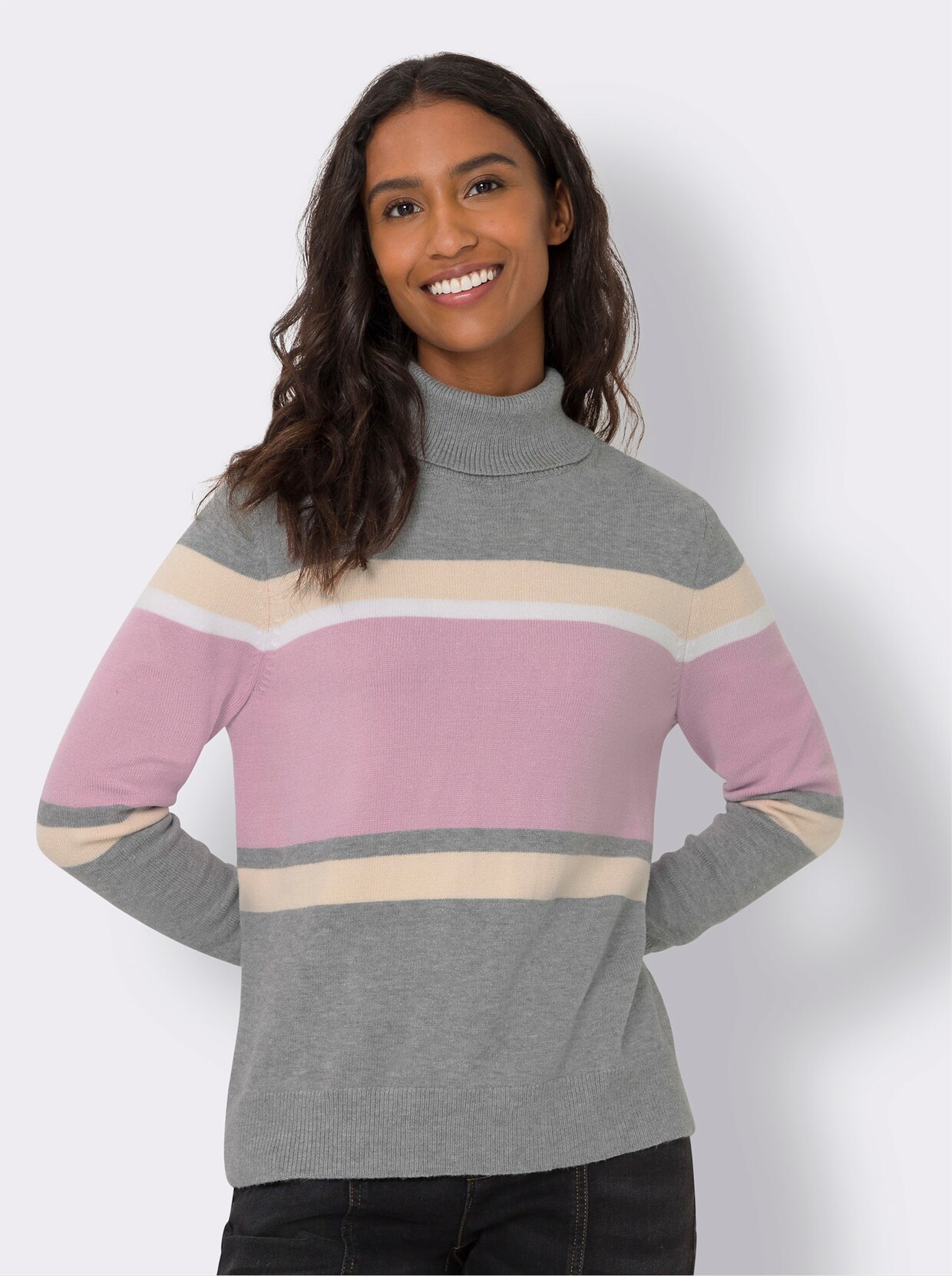 heine Streifenpullover - grau-rosé-geringelt