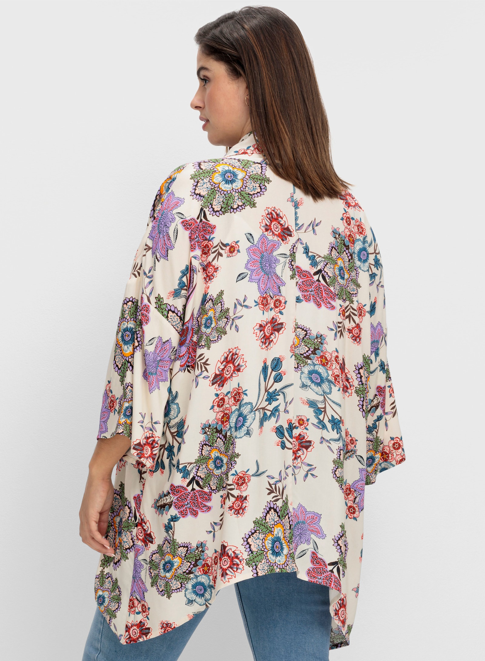 sheego by Joe Browns Longbluse im Kimono-Stil, mit Blumendruck - offwhite-gemustert