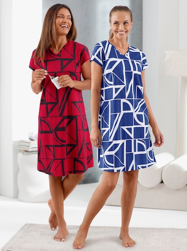 wäschepur Sleepshirts mit Grafik-Print - rot-schwarz + royalblau-weiß