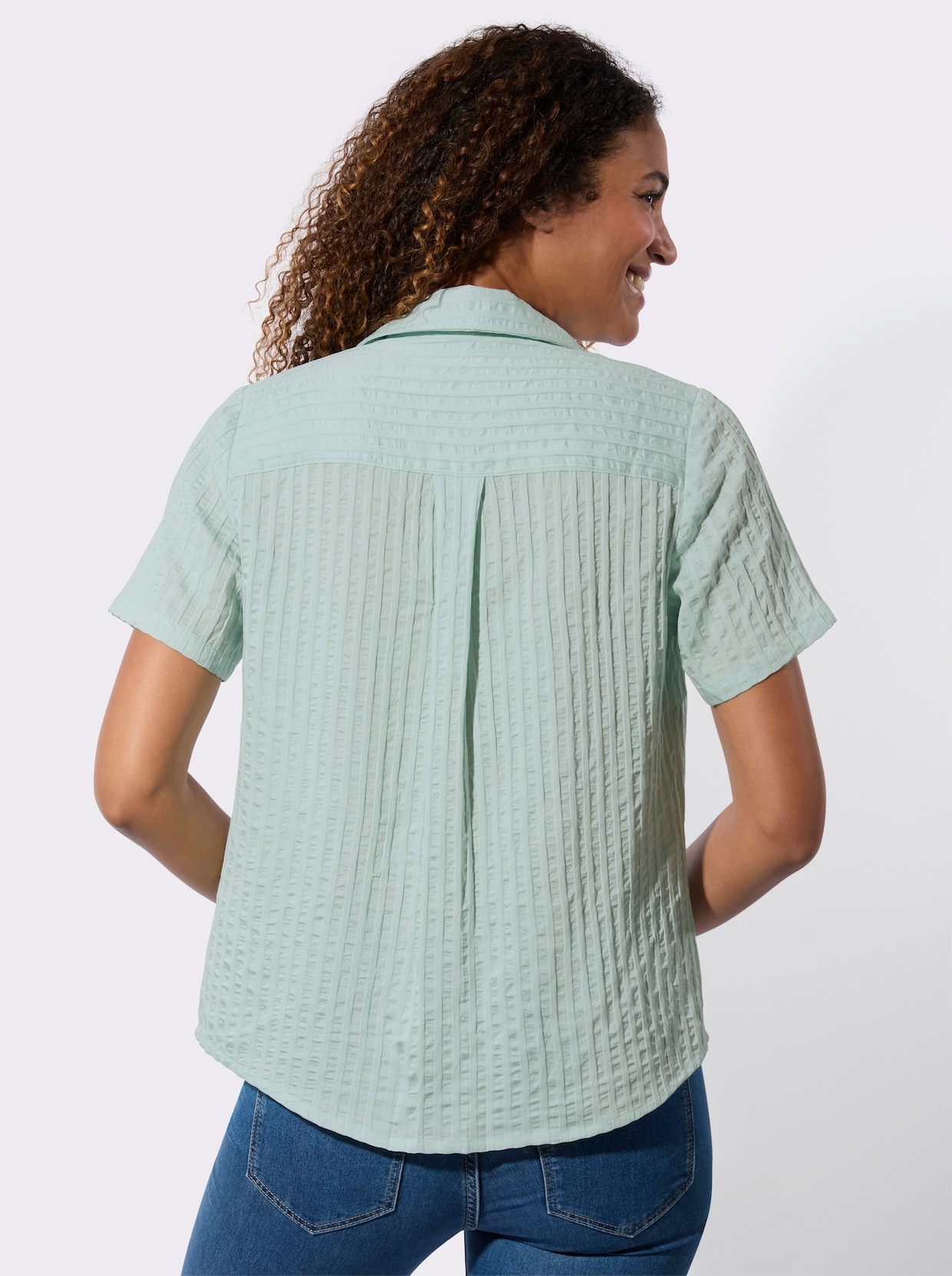 Hemdbluse - kalkmint-gestreift