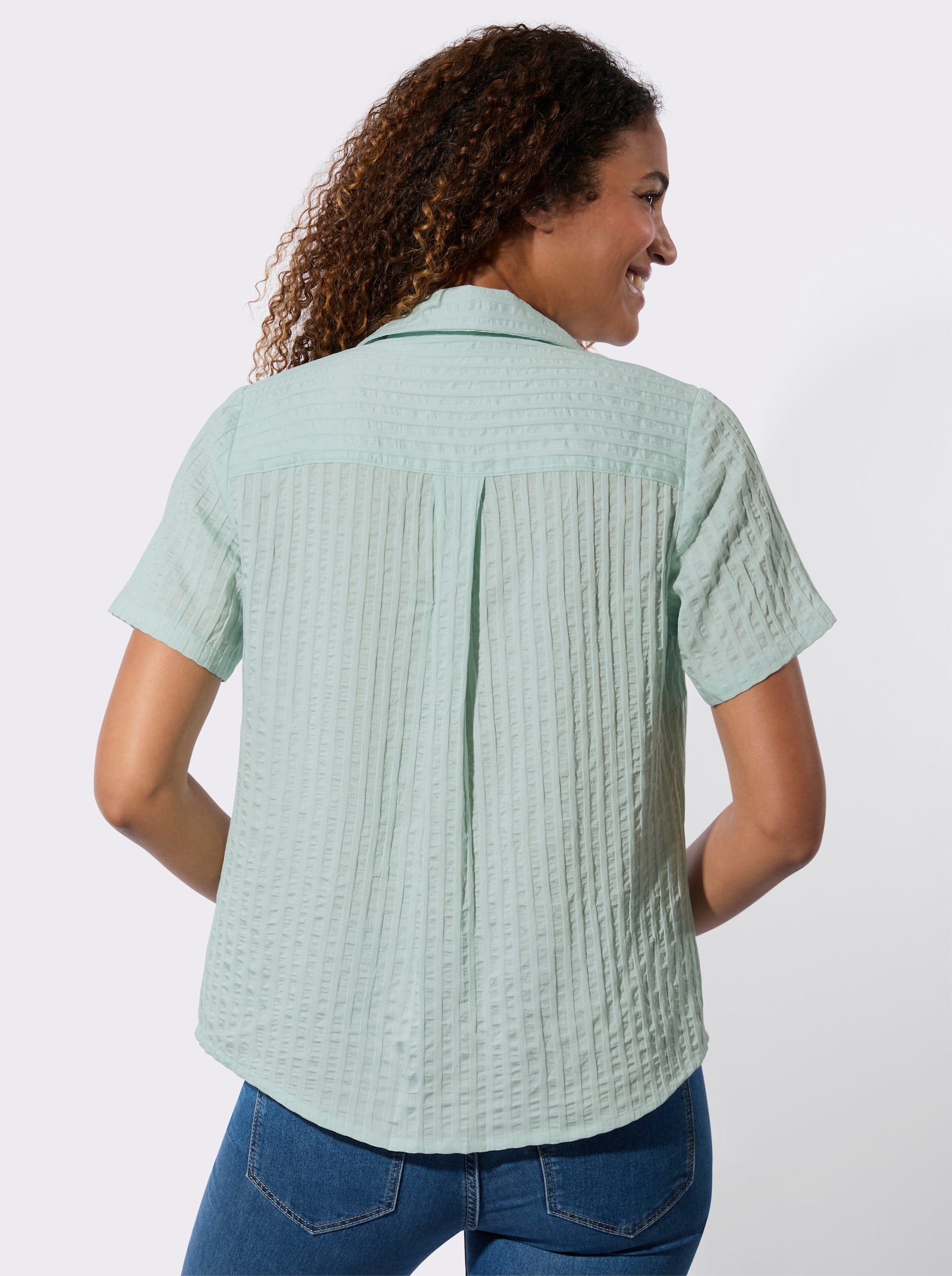 Hemdbluse mit weitegebender Falte hinten - kalkmint-gestreift