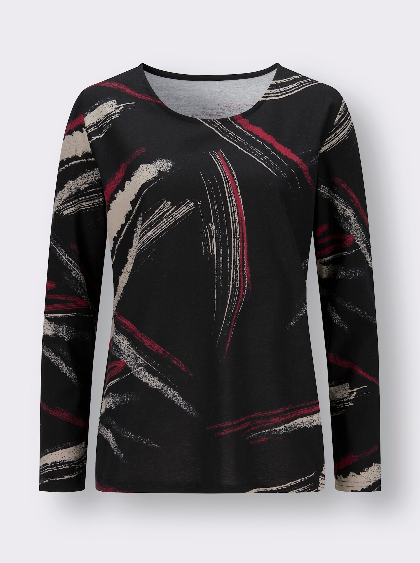 Shirt met ronde hals en print - zwart/sesam bedrukt