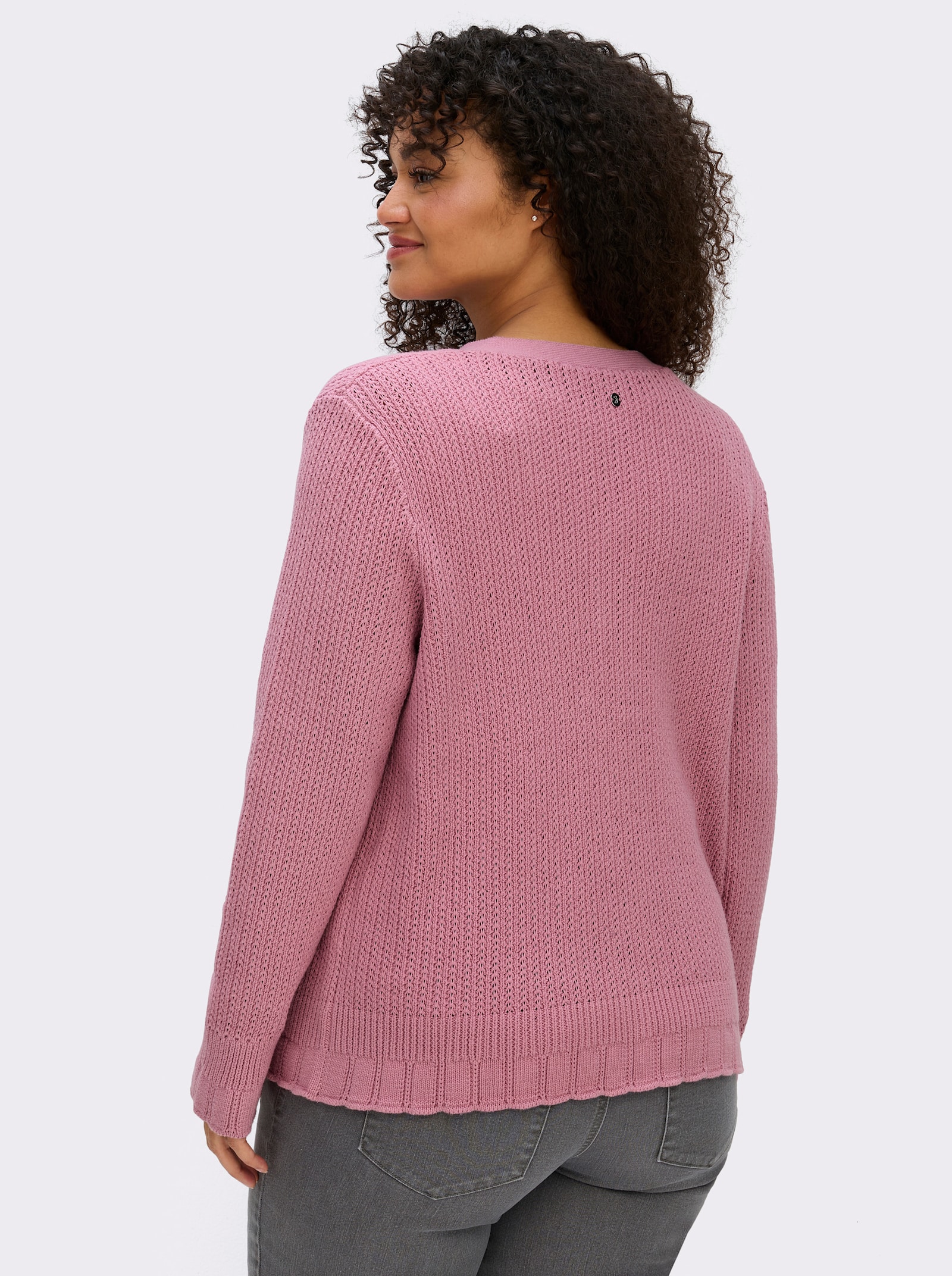 sheego Ajourstrickjacke mit V-Ausschnitt - altrosa