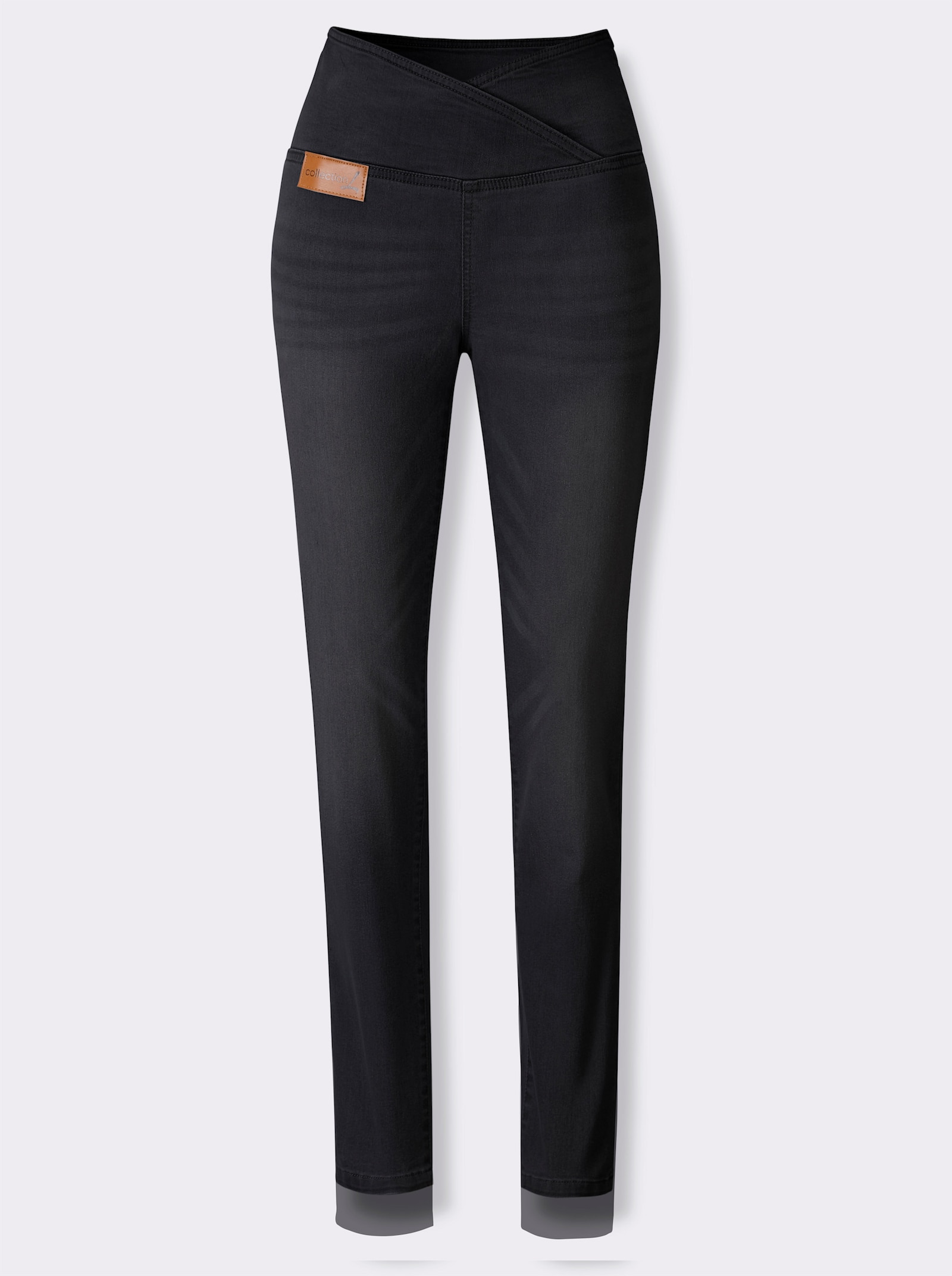 Stretchjeans met overlappende band - black denim