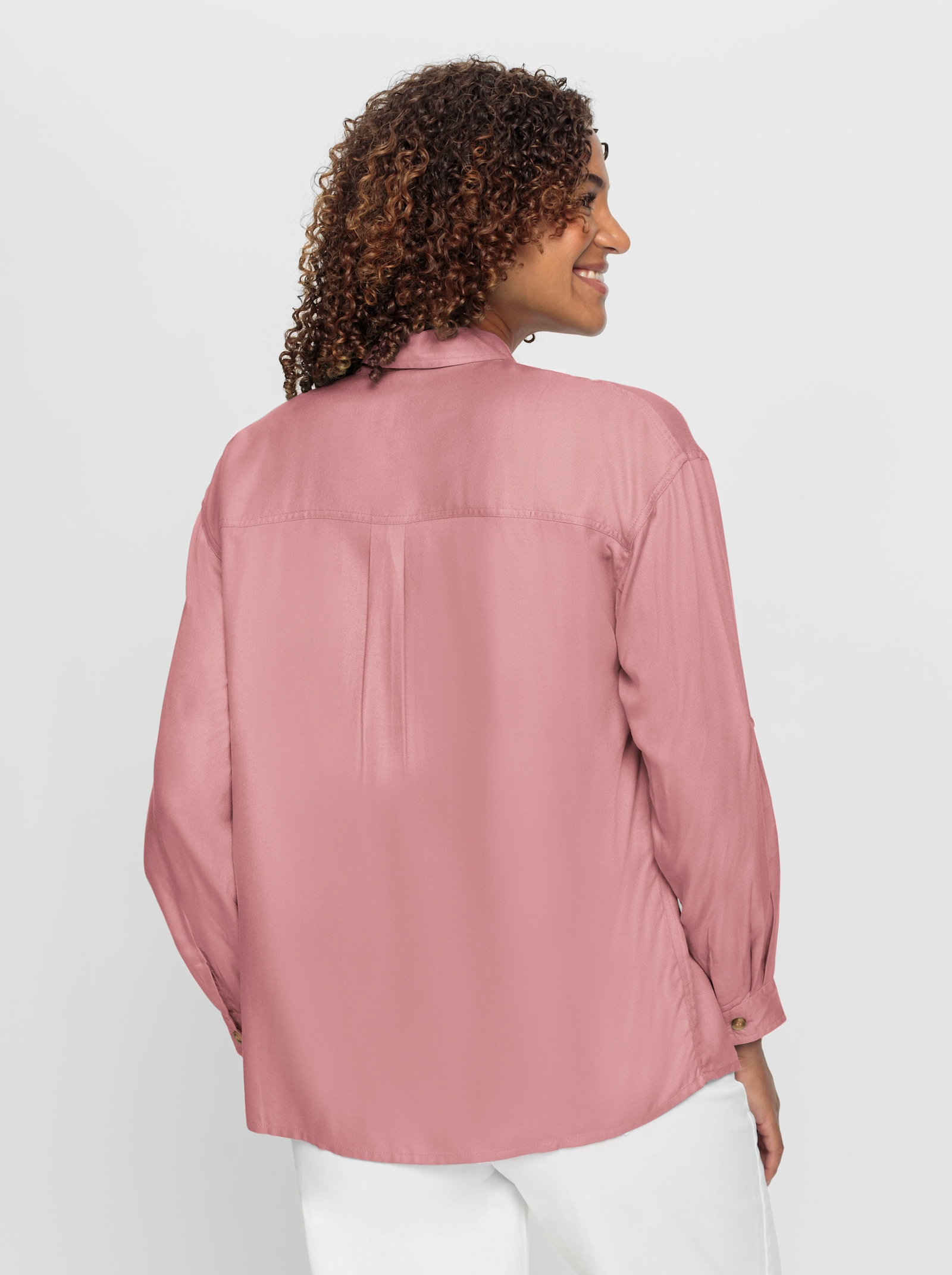 Overhemdblouse van pure viscose - rozenkwarts