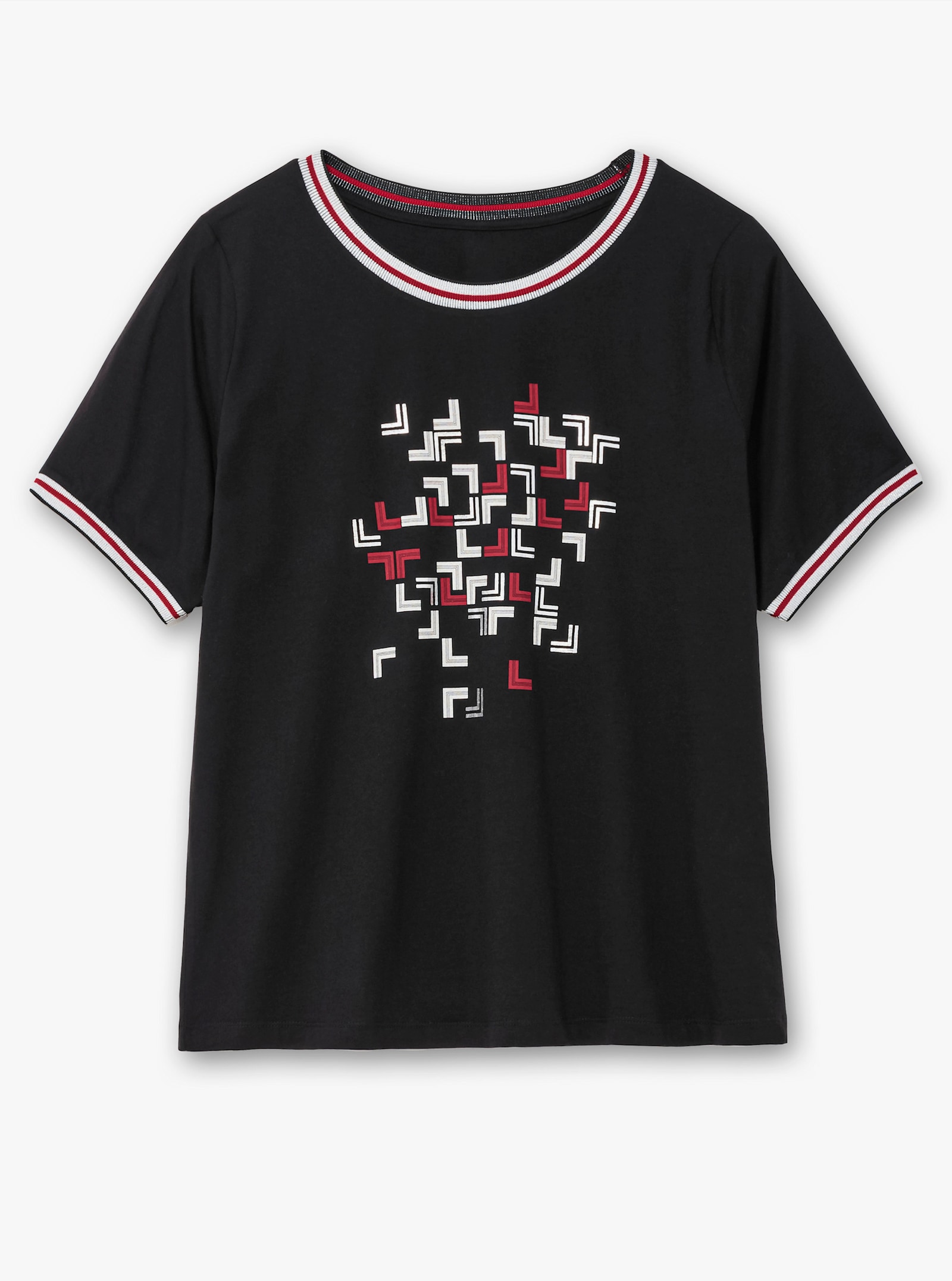 Rundhalsshirt mit Glanz- und Glitzer-Akzenten - schwarz-bedruckt