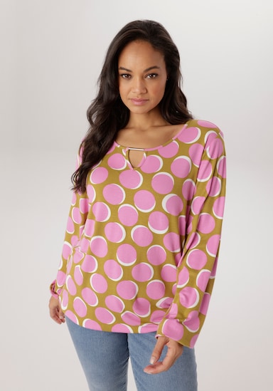 Aniston PLUS Langarmshirt - rose-grün-weiß