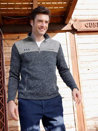Catamaran Strickfleece-Pullover mit Stickerei - rauchblau-grau-meliert