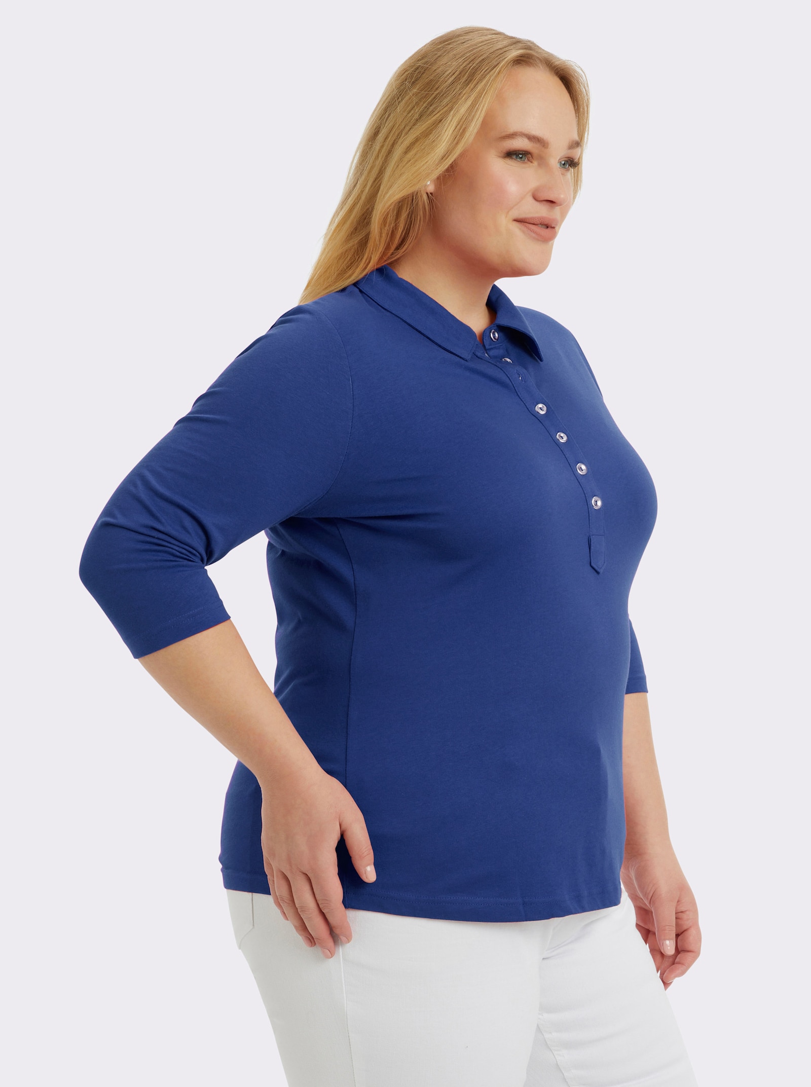 Poloshirt mit langer Knopfleiste - royalblau