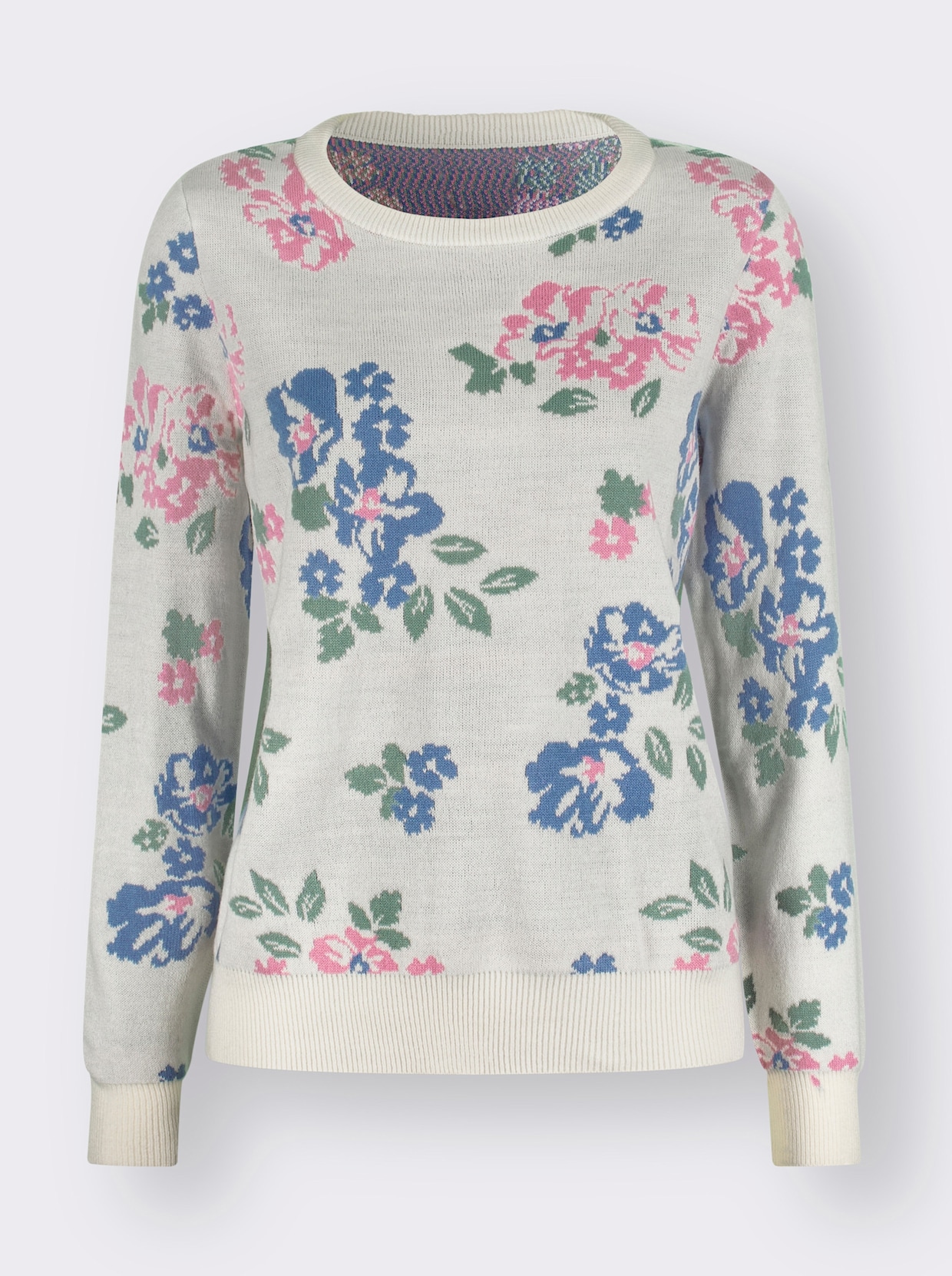 Pullover van jacquard - champagne/middenblauw gedessineerd