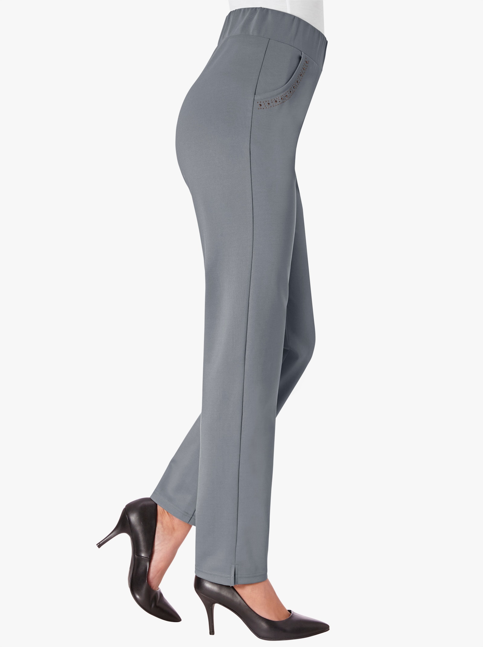 Jerseyhose mit Ziersteinchen an den Taschen - grau