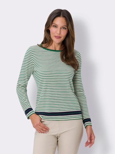 Pullover met lange mouwen - champagne/groen gestreept