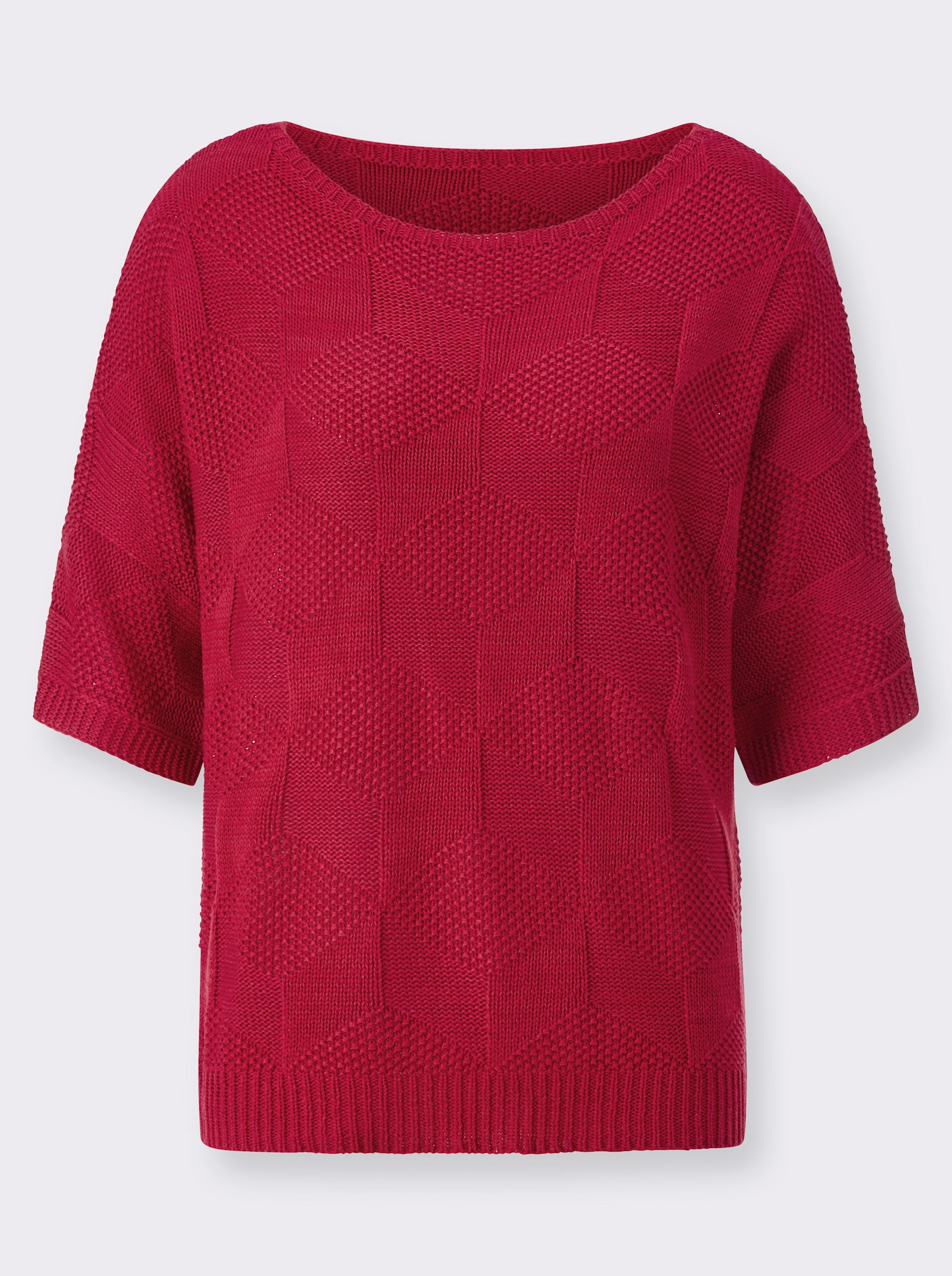 Svetr s krátkým rukávem s kosočtvercovým pleteným vzorem - červená