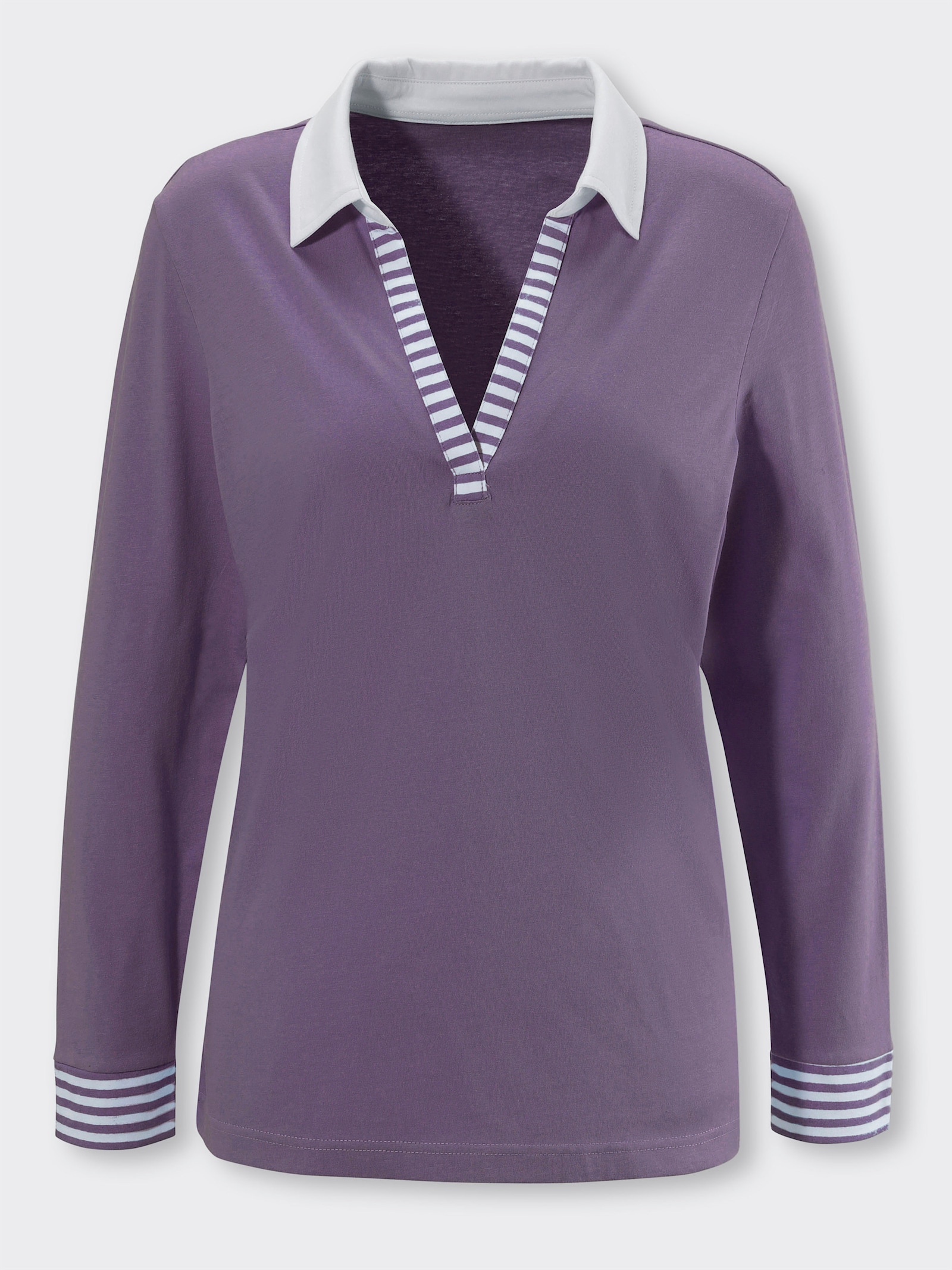 Shirt met lange mouwen en gestreepte delen - vijg/wit