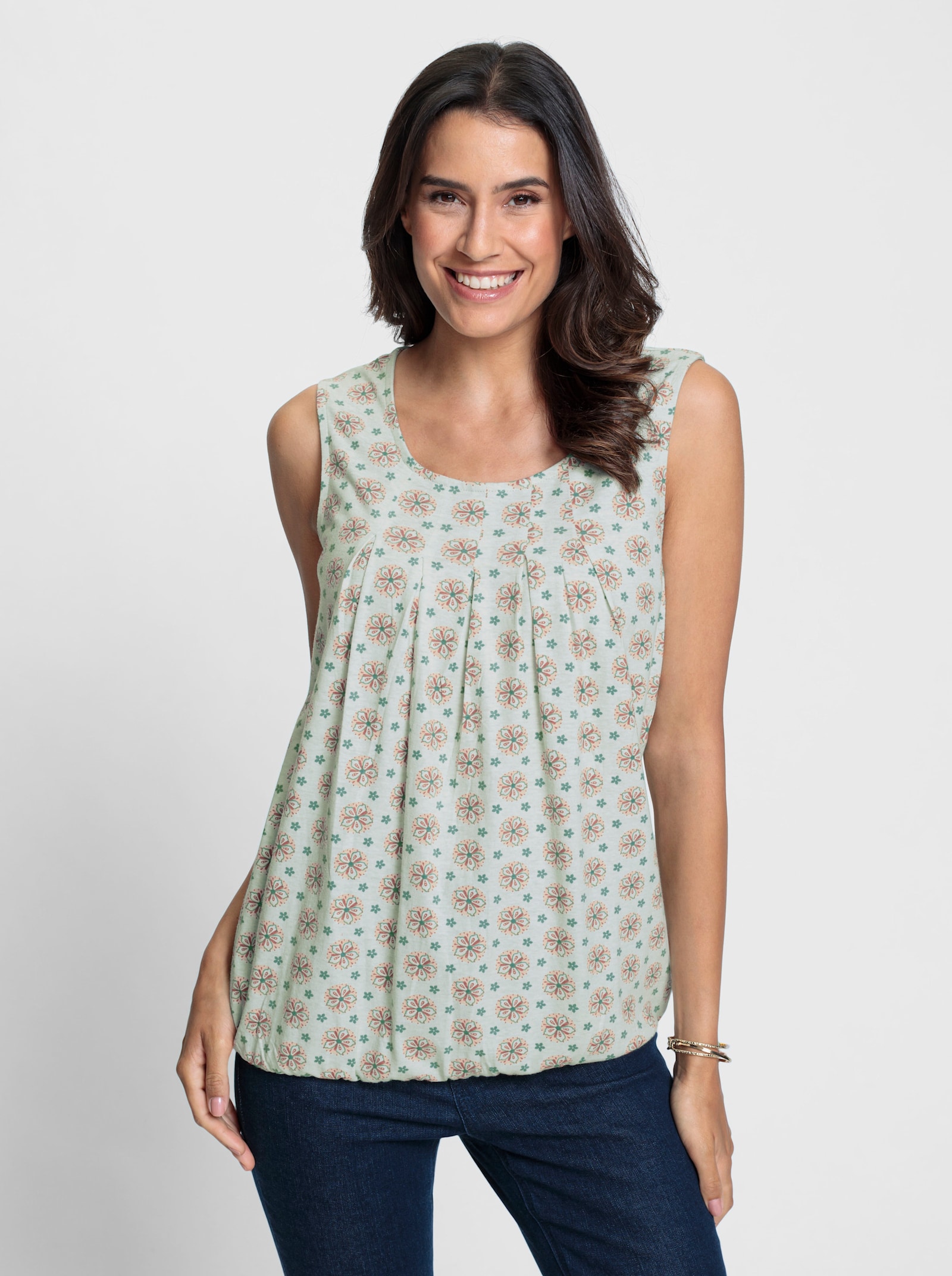 Shirttop allover bedruckt - salbei-apricot-bedruckt